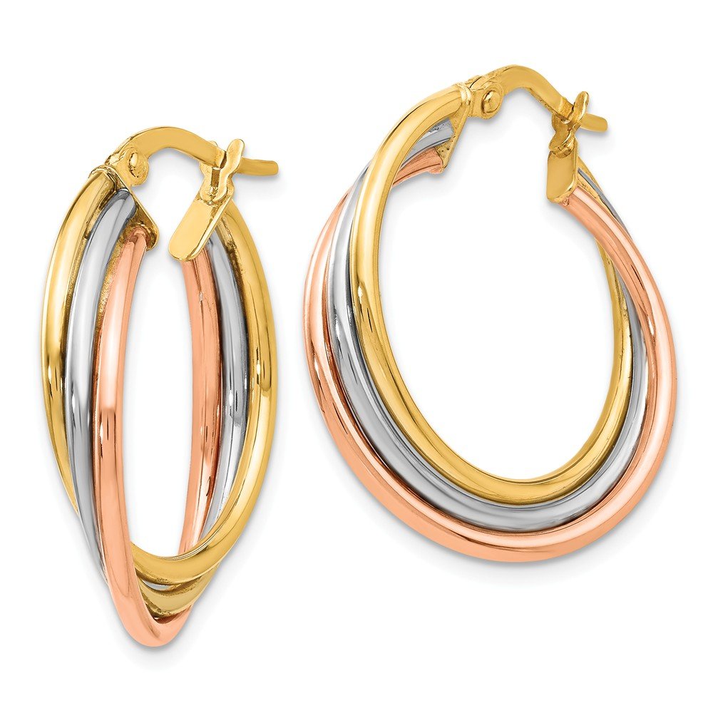 14K Tri-Color Gold Twisted Hoop Earrings for Women - Polished & Textured Design, Elegant Statement Jewelry for Parties, Weddings & Everyday Wear