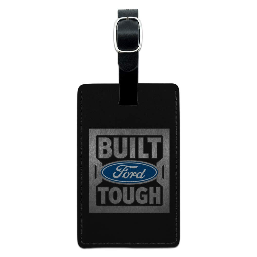 Ford Built Ford Tough Rectangle Leather Luggage Tag - Durable Carry-On ID Tag for Suitcases & Travel Bags | Perfect for Business Travel, Vacation & Airport Identification