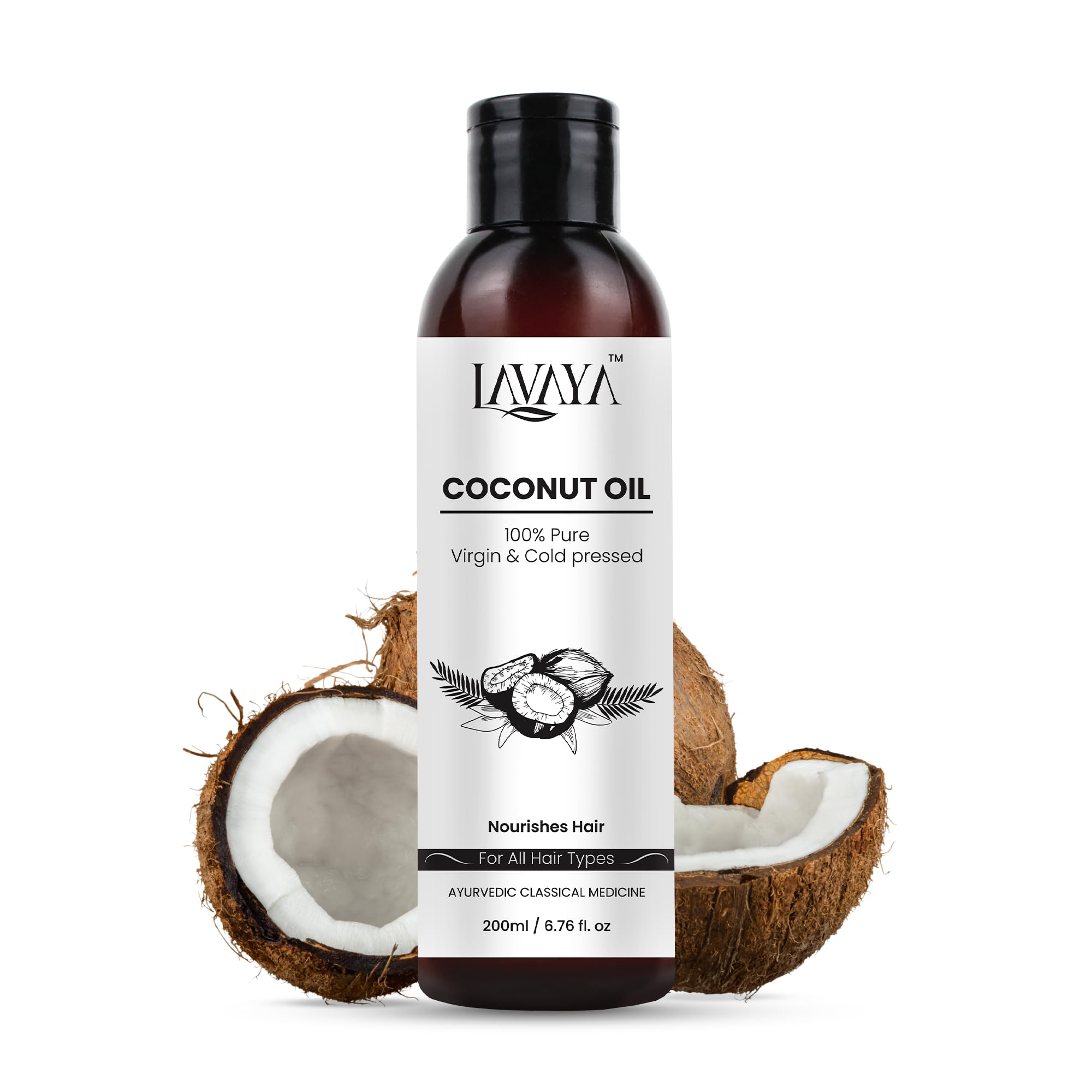 Lavaya® 100% Pure Cold Pressed Virgin Coconut Oil for Hair Growth, Scalp Treatment & Skin Moisturizing | Best Natural Dry Hair & Skin Nourishment | Perfect for DIY Hair Masks, Body Lotion & Massage (200ml)