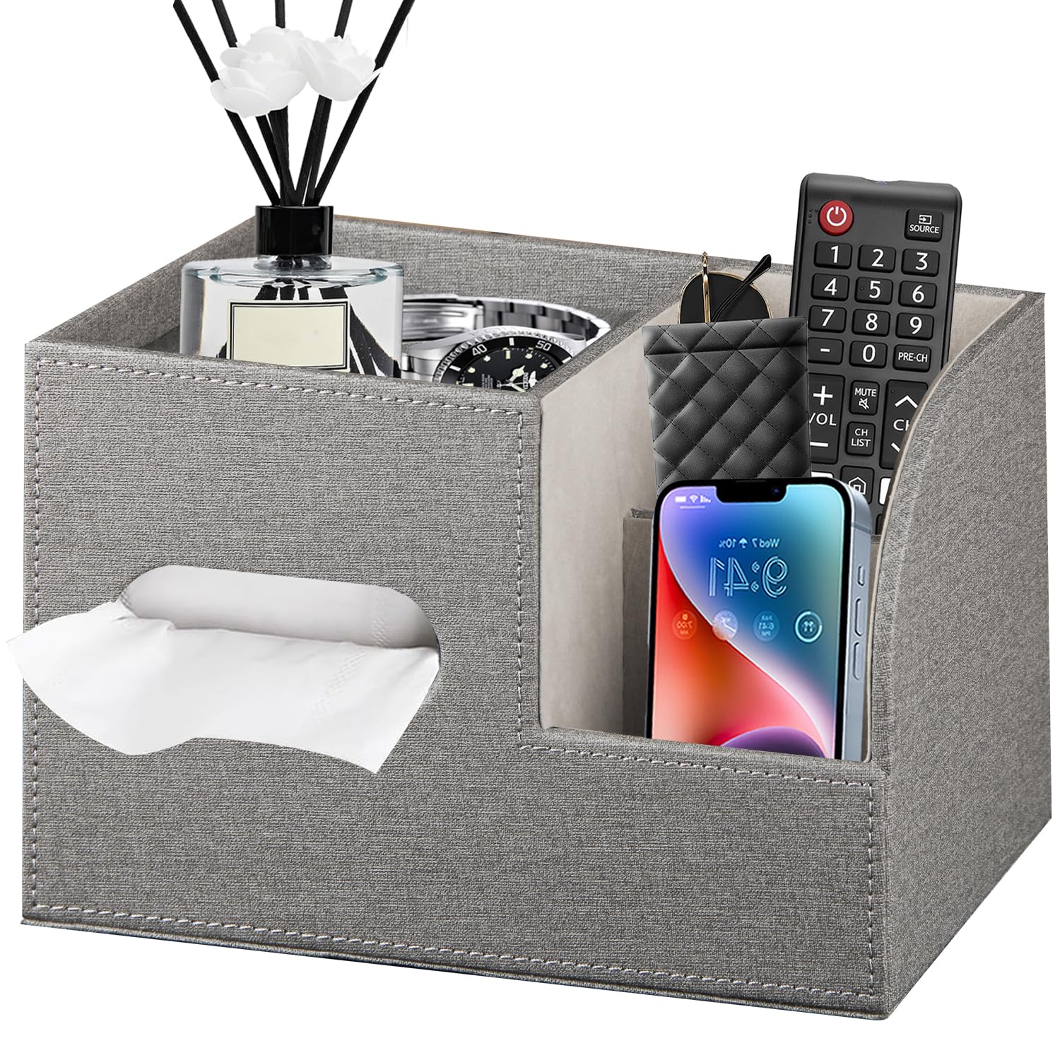 Square Tissue Box Cover with Storage Tray - Modern Decorative Cube Tissue Holder & Remote Control Organizer for Bathroom, Vanity, Nightstand - Perfect for Home & Office Use
