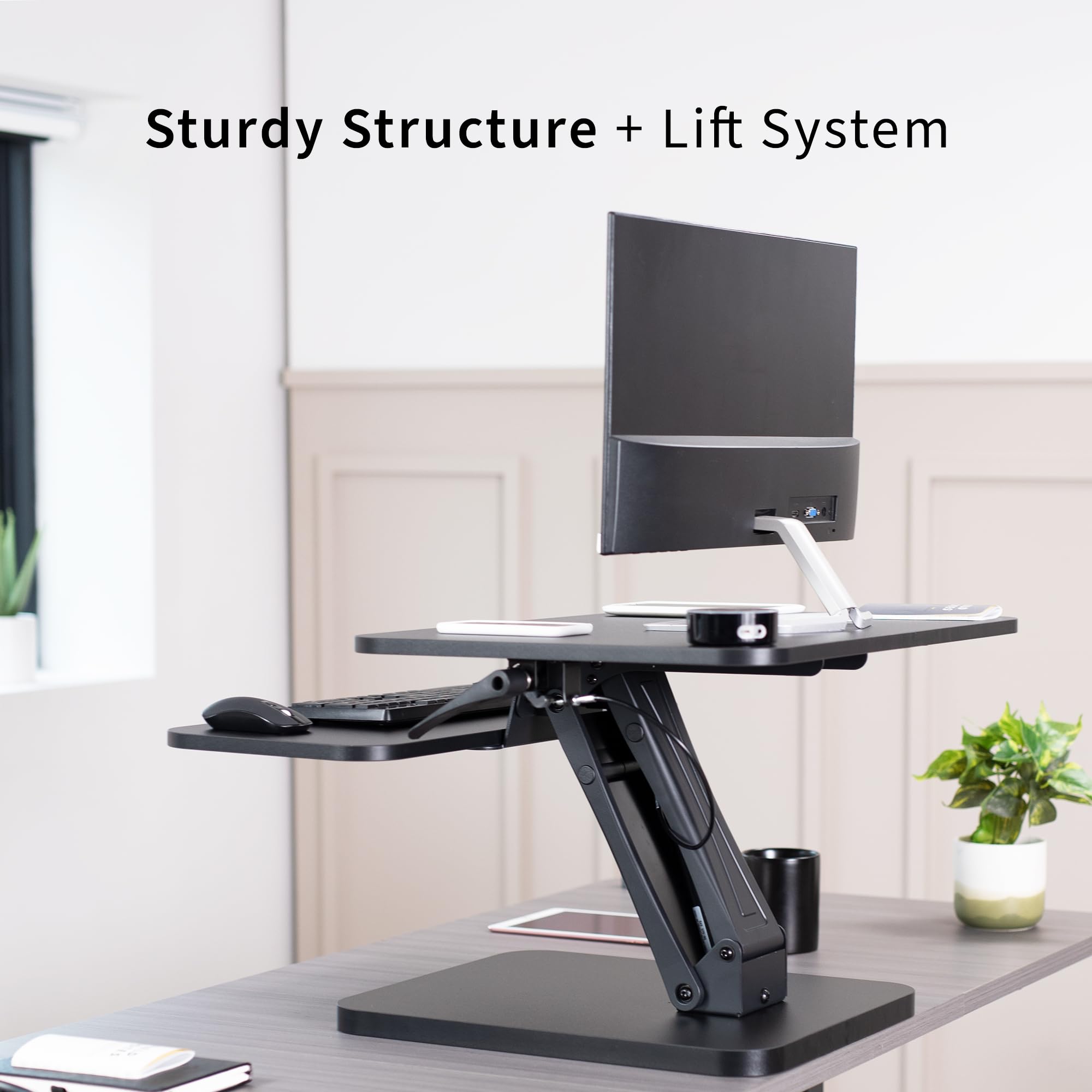 VIVO Black 25 inch Adjustable Standing Desk Converter | Compact Sit Stand Workstation for Monitor & Laptop | Home Office & Gaming Setup | Model DESK-V001G