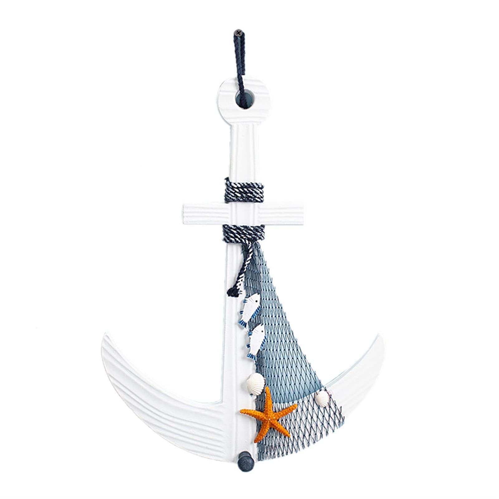 Nautical Wooden Anchor Wall Decor with Rope - 12x16.5 Inch Beach Theme Hanging Ornament for Coastal Home, Bedroom, or Bathroom Decoration | Perfect for Beach House, Seaside Cottage, or Ocean-Themed Interior Design (White)