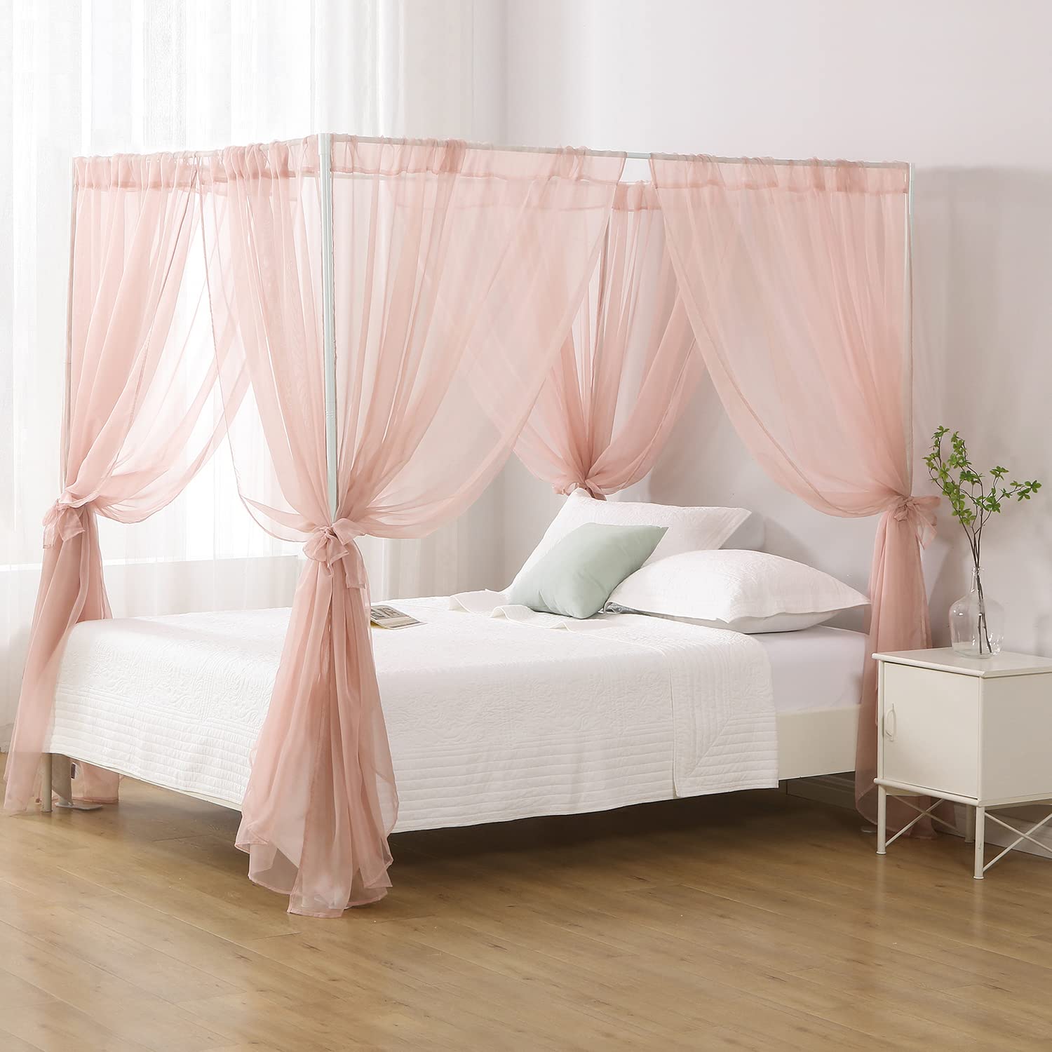 Queen Size Canopy Bed Curtains - Dust Pink Princess Bed Canopy for Girls Room & Adults, Elegant Bed Scarf for Romantic Bedroom Decor, Perfect for Nursery, Master Bedroom or Boho Chic Style