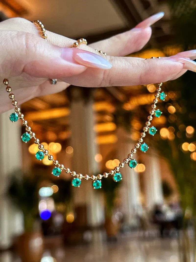 18K Rose Gold Necklace for Women - Romantic & Elegant Real Natural Emerald or Tourmaline Pendant - Perfect for Parties, Weddings & Special Occasions