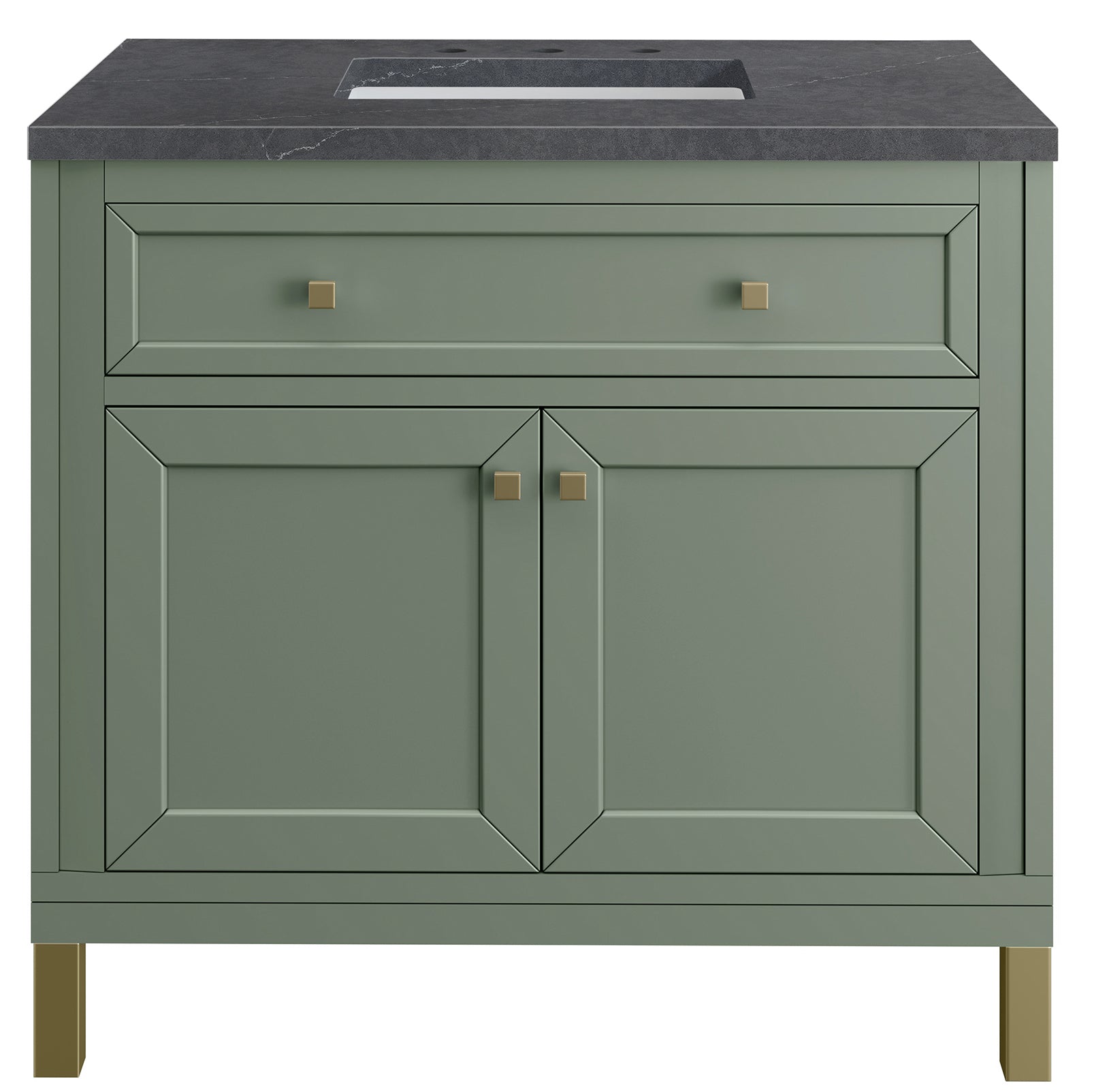 James Martin Vanities Chicago Collection 36 Inch Single Bathroom Vanity in Smokey Celadon with Countertop Options - Modern Farmhouse Style for Small Bathrooms & Powder Rooms
