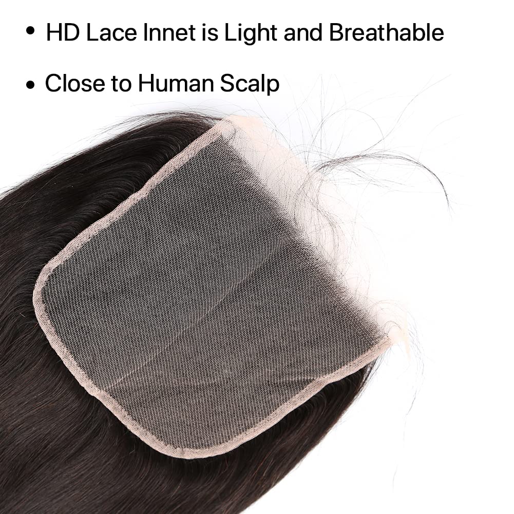 10A Premium 100% Virgin Brazilian Human Hair 5x5 Lace Closure Straight 130% Density with Baby Hair - Free Part Natural Color 18 Inch for Sew-In Weave & Protective Hairstyles - Perfect for Daily Wear, Special Occasions & Salon Styling