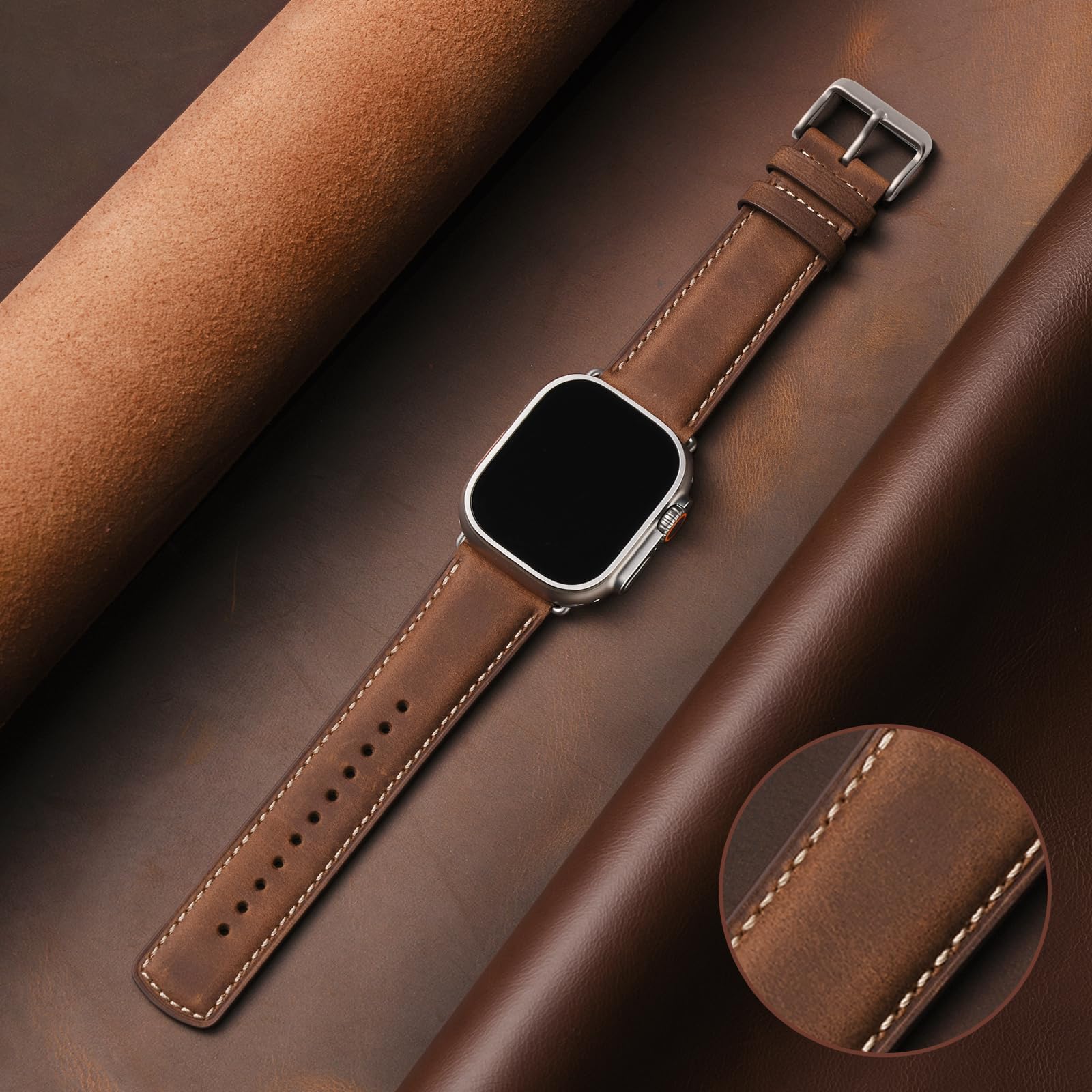 Bestig Genuine Leather Apple Watch Band - Compatible with 38mm 40mm 41mm 42mm (Series 10/9/8/7/6/5/4/3/2/1 & SE) - Stylish iWatch Strap for Women & Men - Perfect for Work, Gym & Everyday Wear