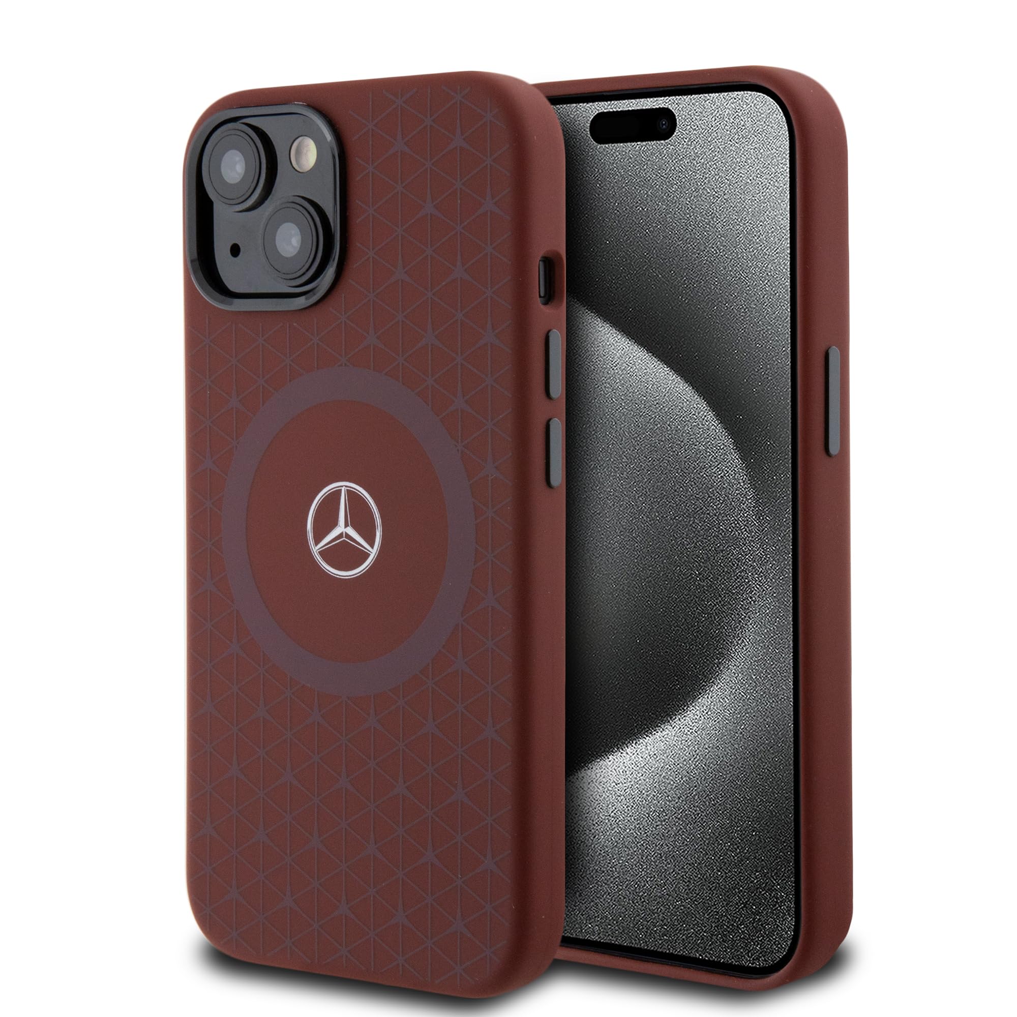 Premium Mercedes-Benz Magsafe iPhone 15 Case - Red Star Pattern Silicone Cover with Anti-Scratch Protection, Shock Absorption & Signature Logo | Perfect for Business Professionals & Luxury Car Enthusiasts