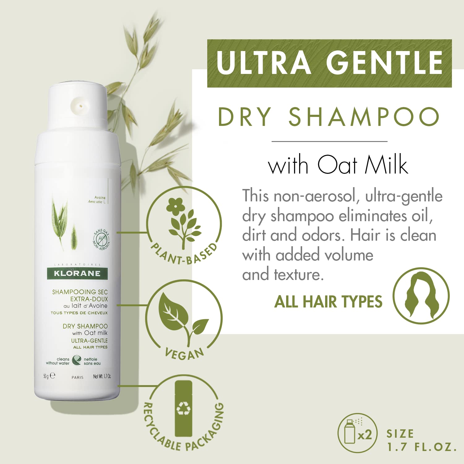 Klorane Dry Shampoo Powder with Oat Milk - Non-Aerosol, Eco-Friendly & Paraben-Free Formula for Oily Hair | Perfect for Travel, Gym & Quick Hair Refresh