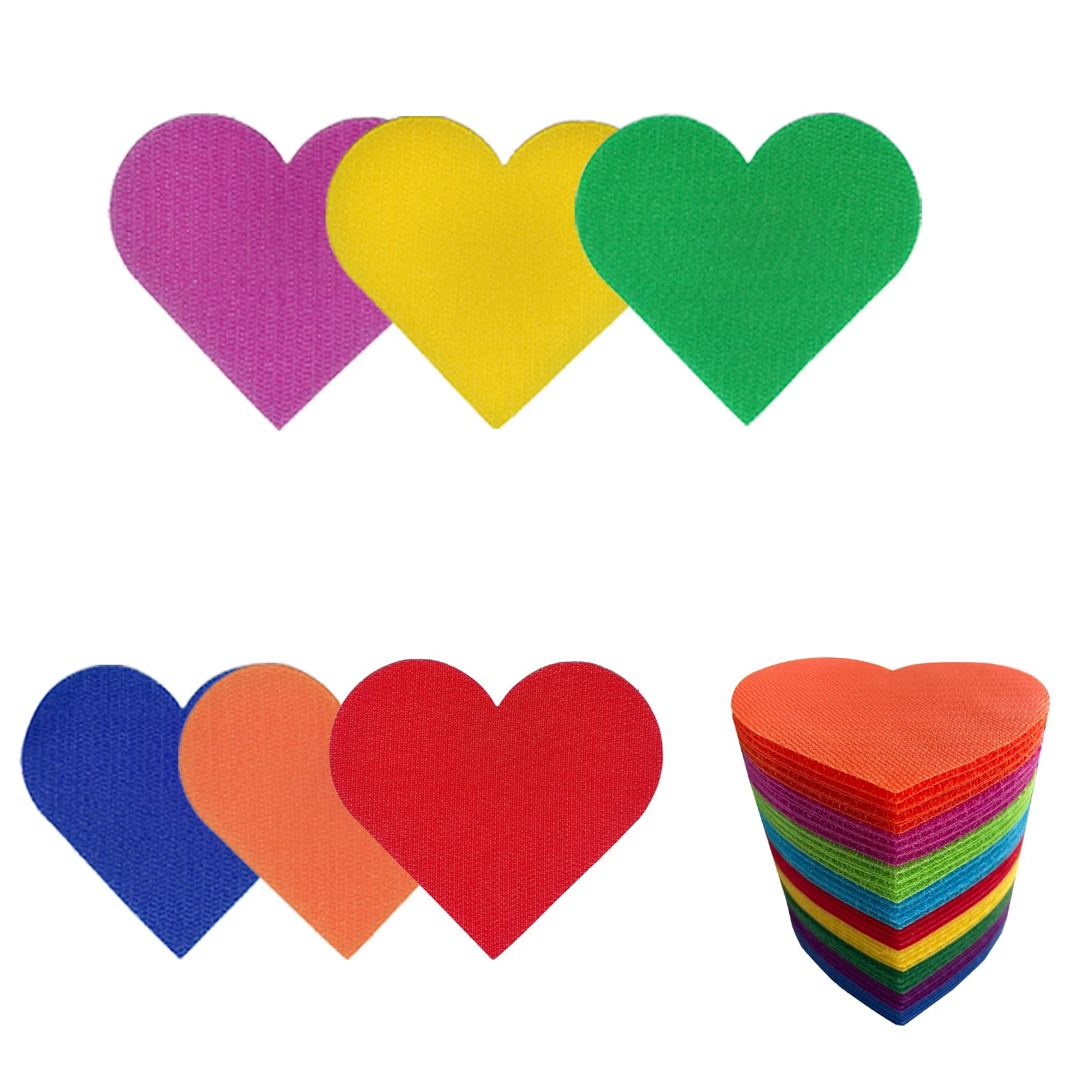 63-Piece Heart-Shaped Carpet Markers for Preschool & Kindergarten - 9 Vibrant Colors (3.9x3.9 Inch) - Classroom Floor Dots for Social Distancing, Gym Decoration & Learning Activities