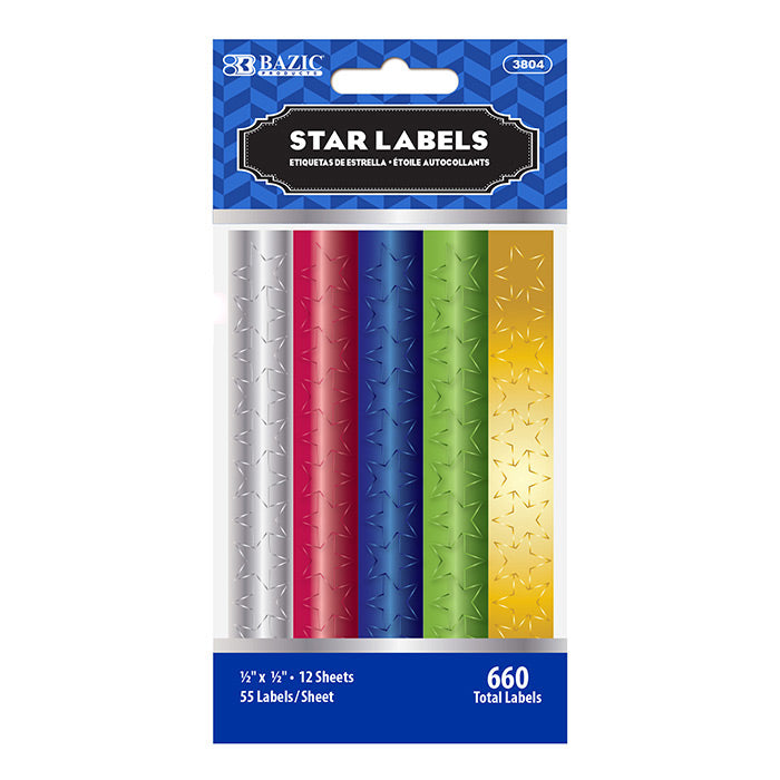 BAZIC Assorted Color Foil Star Labels 660-Pack - Self-Adhesive Stickers for Scrapbooking, Gift Wrapping & Classroom Organization - Perfect for DIY Crafts, Party Decorations & School Projects