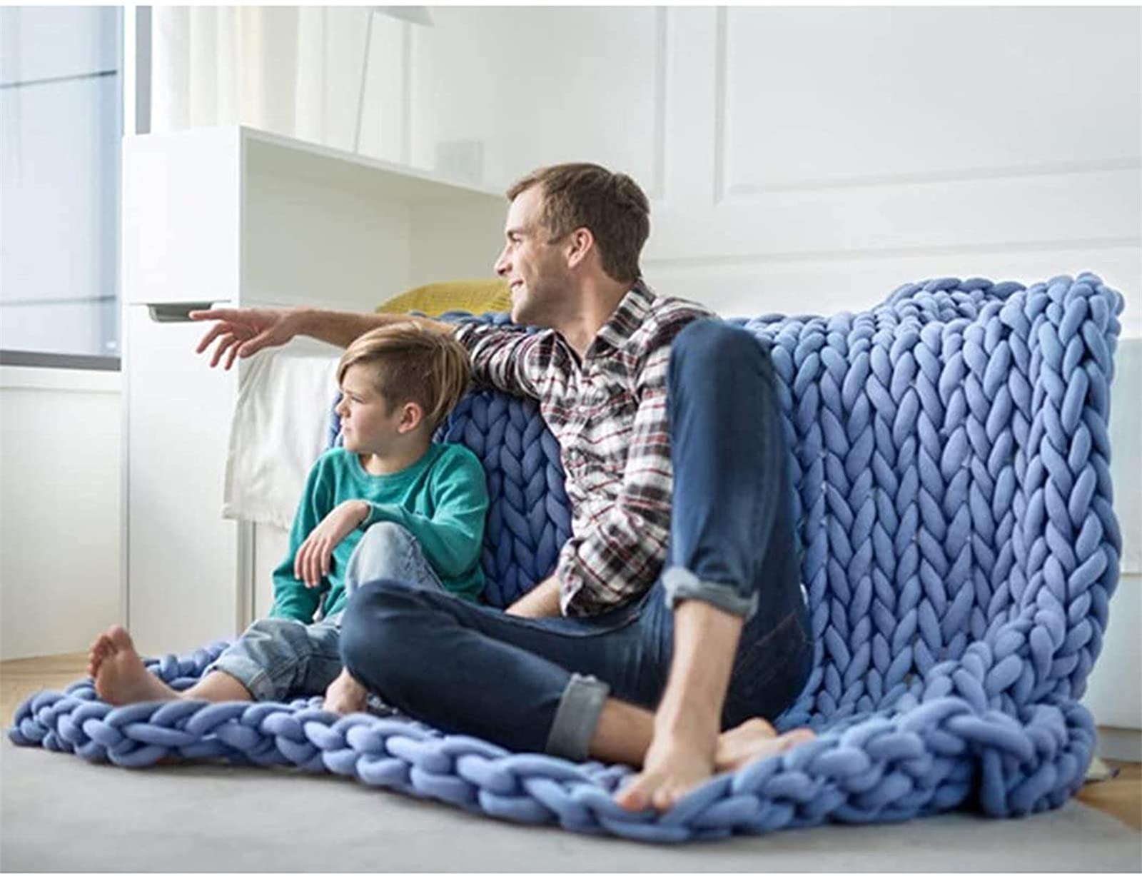 Chunky Knit Blanket - Soft & Cozy Wool Throw for Bed, Sofa, or Yoga - 47x59 Inches Blue - Perfect for Home Decor, Gifts, and Cozy Evenings