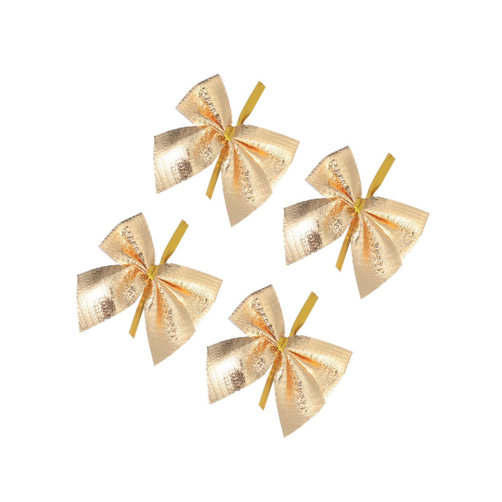 Beaupretty 24Pcs Mini Christmas Tree Bows - Self Adhesive Glitter Ribbon Ornaments for Xmas Tree Decor (Gold) | Perfect for Holiday Home Decor, Gift Wrapping & DIY Crafts