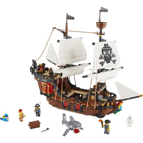 LEGO 31109 Creator 3-in-1 Pirate Ship Building Toy - Transformable to Tavern & Skull Island, Educational & Creative Construction Set for Kids Ages 9+ | Perfect for Imaginative Play, Birthday Gifts & STEM Learning Activities
