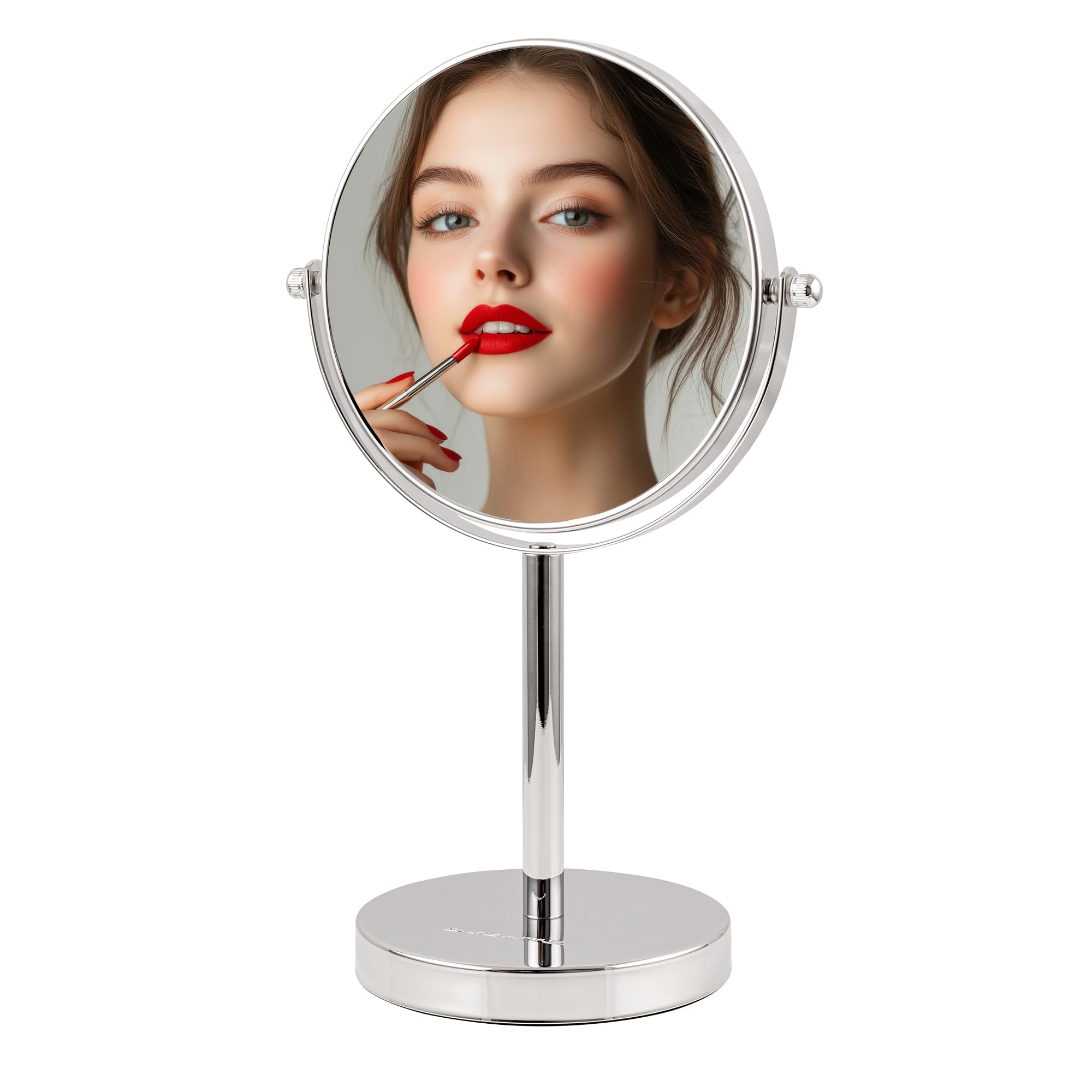 OVENTE 6-Inch Double-Sided Vanity Mirror with 1X/7X Magnification - 360° Swivel Stand, Polished Chrome Finish - Perfect for Makeup Application, Grooming & Skincare - Ideal for Bedroom Dresser, Bathroom Vanity & Office Desk