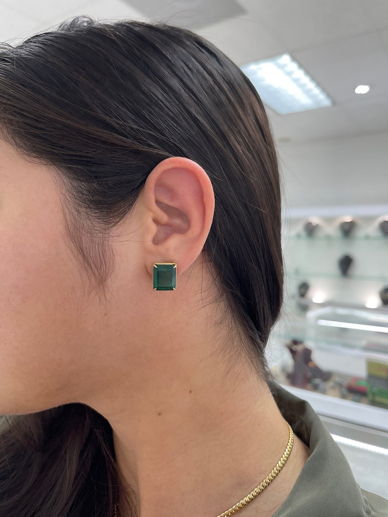 18K Gold Emerald Stud Earrings AAA Quality 18.04tcw - Luxury Statement Jewelry for Women, Perfect for Weddings, Parties & Special Occasions