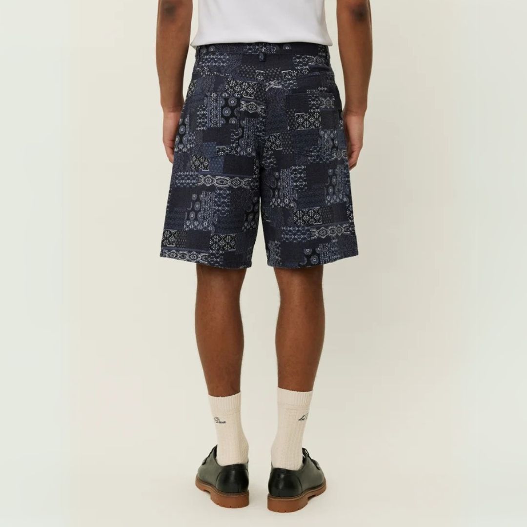 Stylish Denim Blue Ryder Contrast Jacquard Shorts for Women - Trendy Casual Summer Shorts for Outfits, Beach & Vacation Wear