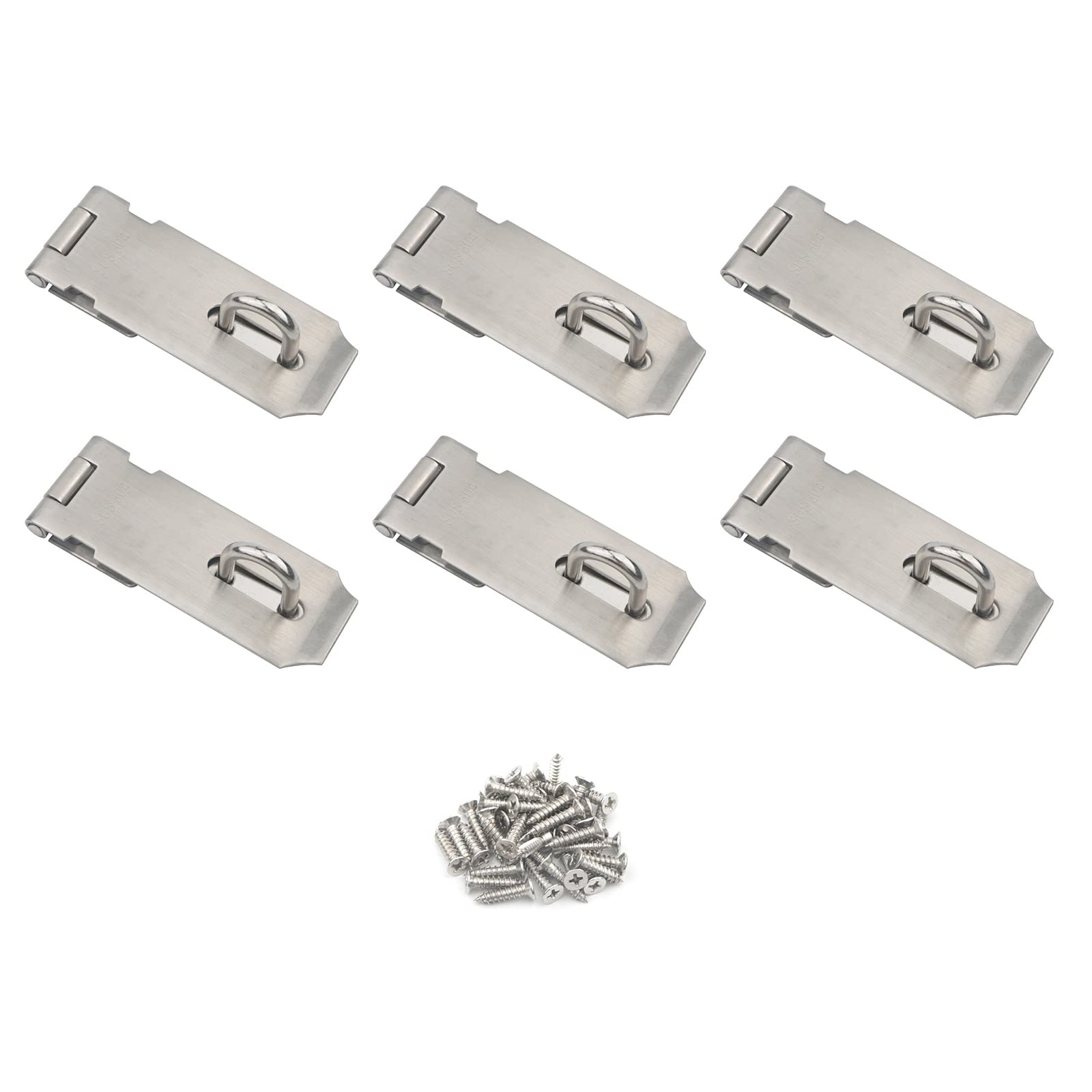 6 Pack 4 Inch Stainless Steel Padlock Hasp Latch - Heavy Duty Security Door Clasp with Screws for Furniture, Cabinet, Drawer, Cupboard & Closet - Perfect for Home, Office & Storage Security