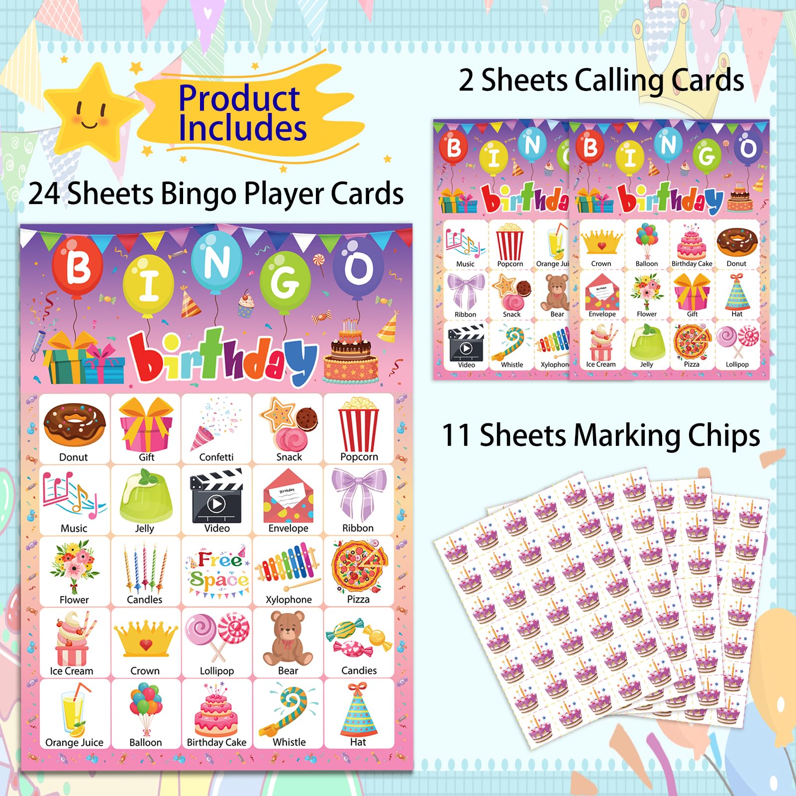 24-Player Birthday Bingo Game Set for Adults - Fun Party Bingo Cards for Home, School & Classroom Activities | Perfect for Family Celebrations & Group Events