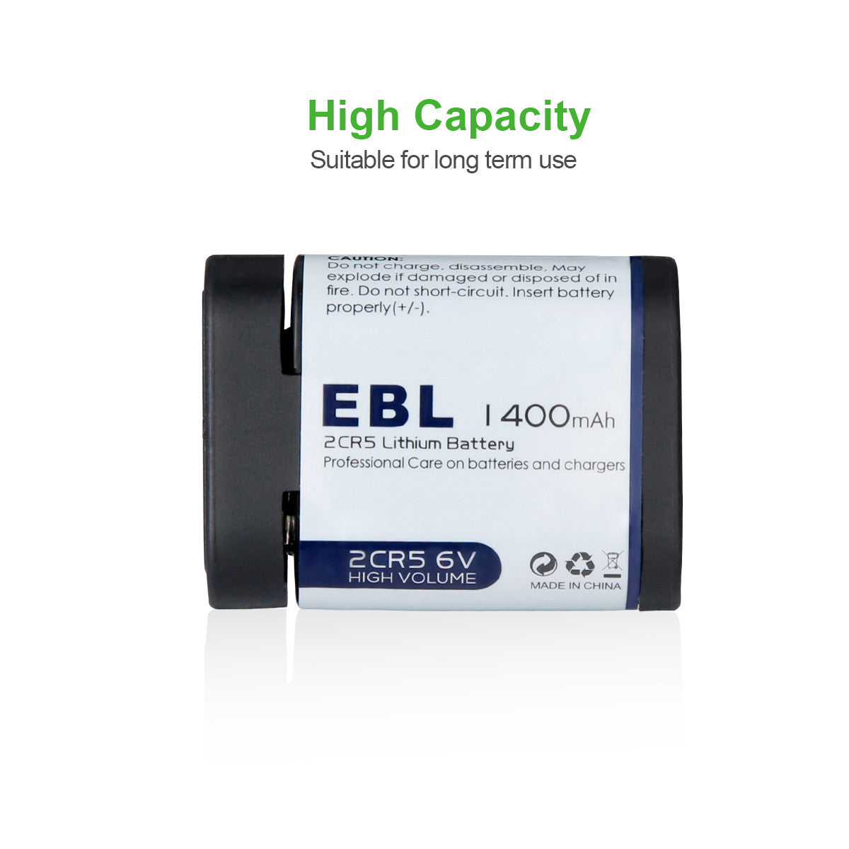 EBL 2CR5 6V Lithium Battery 1400mAh for Digital Cameras - High Capacity Replacement for Canon, Nikon, Olympus - Perfect for Photography, Travel & Professional Use