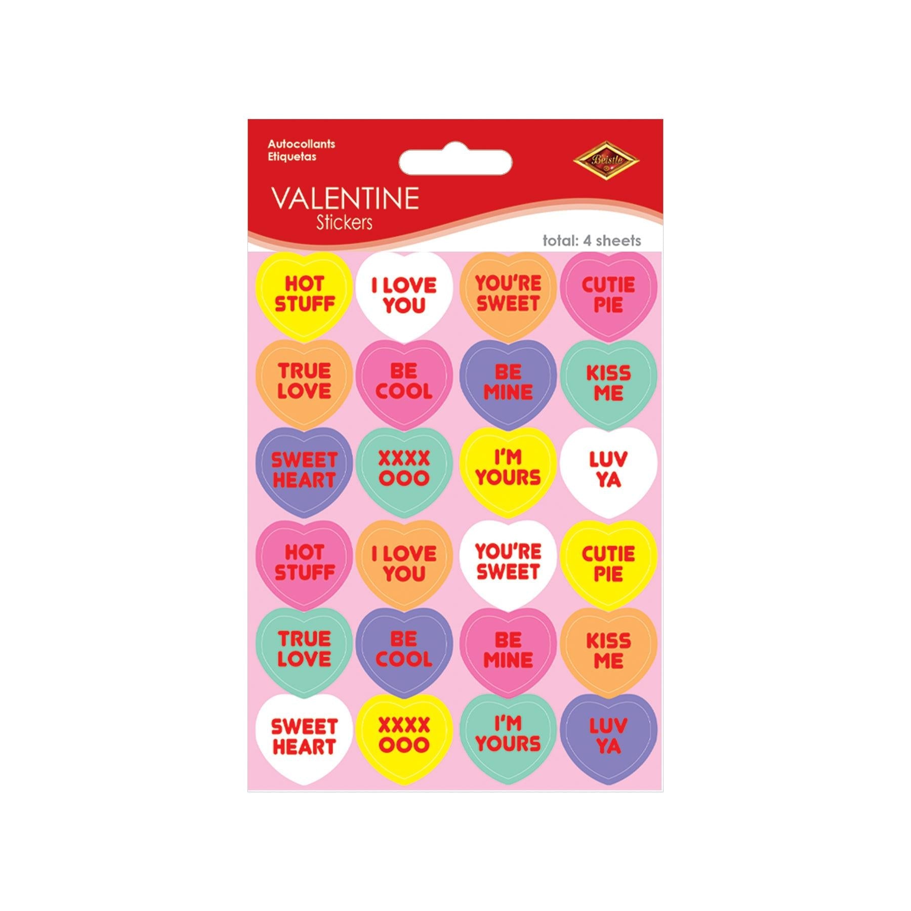 12 Packs Beistle Valentine's Day Candy Heart Stickers (4/Pack) - Perfect for Classroom Treats, Party Favors & DIY Crafts