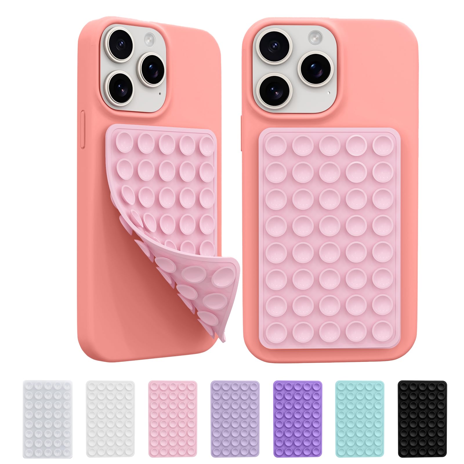 2 Pack Light Pink Silicone Octo Cup Buddy Sticky Grip Holder - Double Sided Suction Cup Phone Case Mount for Hands-Free Selfies, Videos, and Car Dashboard Use