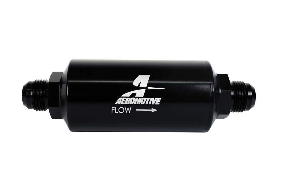Aeromotive 12387 High-Performance In-Line Fuel Filter - AN-10 Male Fitting, 10 Micron Fabric Element, Bright Dip Black Finish - Ideal for Racing, Automotive & Marine Applications
