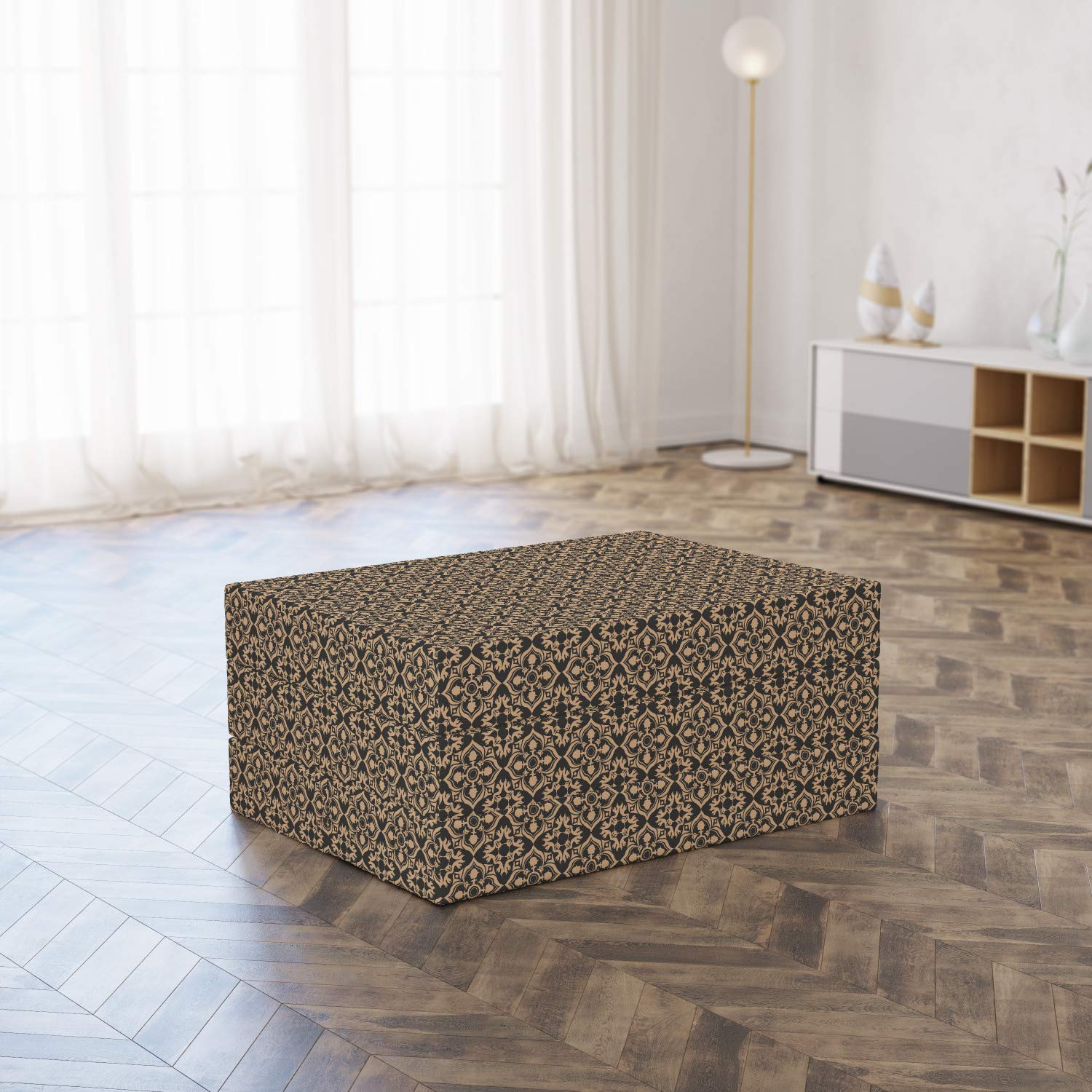 Ambesonne Classical Foldable Mattress - Damask Inspired Swirl Design, 74.8