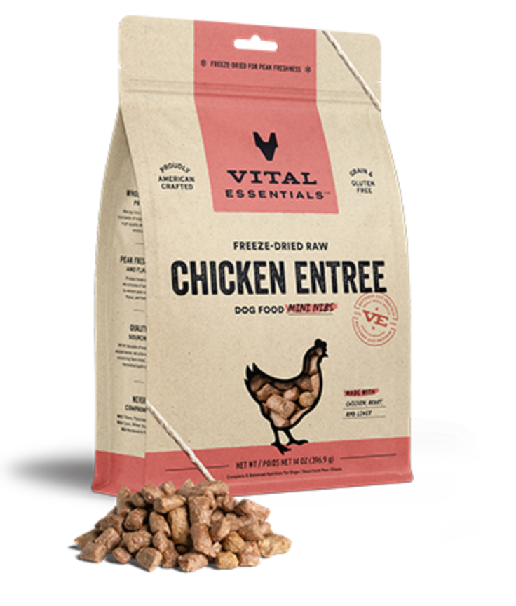 Vital Essentials Freeze Dried Raw Chicken Mini Nibs Grain-Free Dog Food - High Protein Natural Treats for Small Dogs, Puppies & Training Rewards