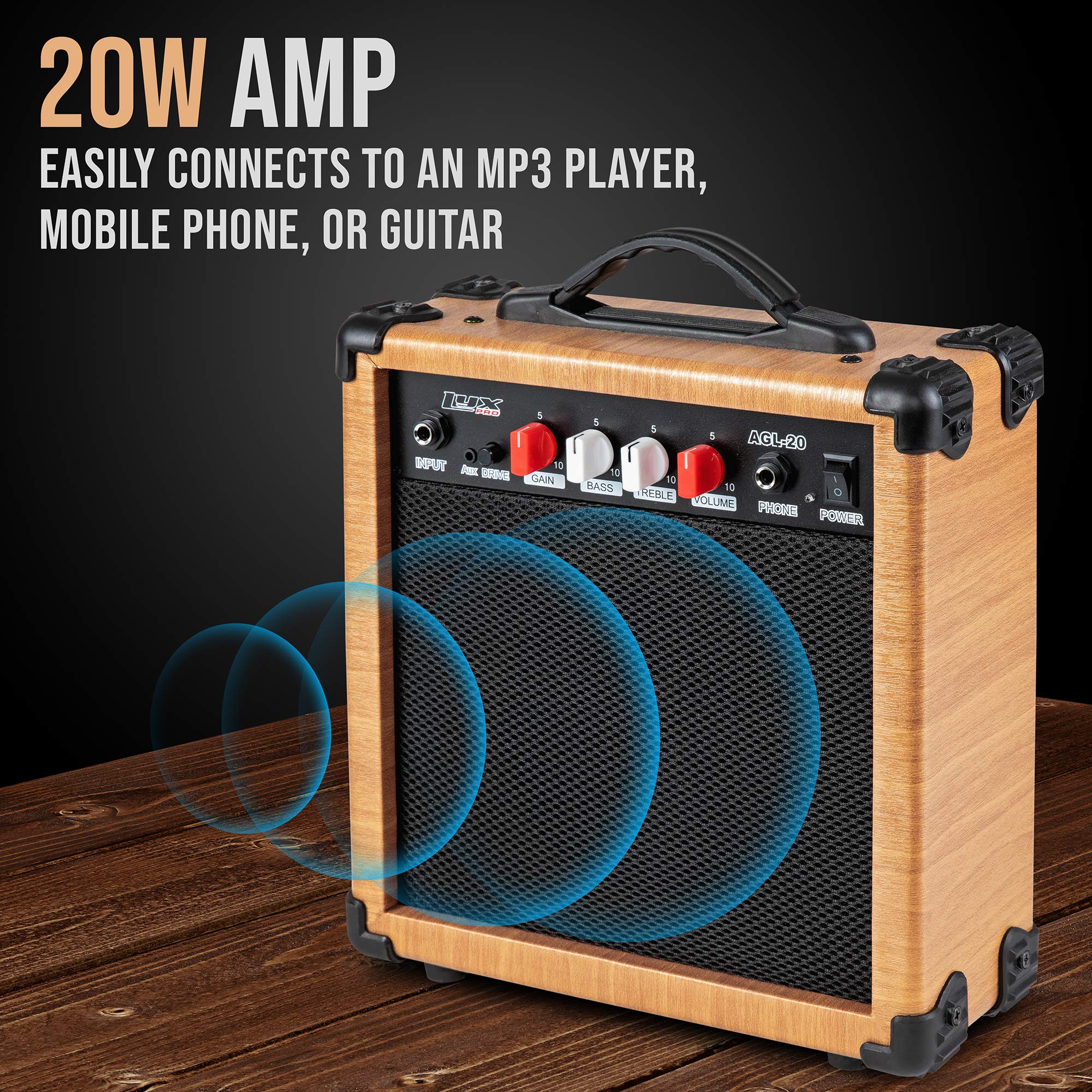 LyxPro 36 Inch 3/4 Size Electric Guitar Kit for Beginners - Natural Finish with Amp, Digital Tuner, Gig Bag, Strap & Accessories | Perfect for Kids & Teens Learning Guitar at Home, School or Music Lessons