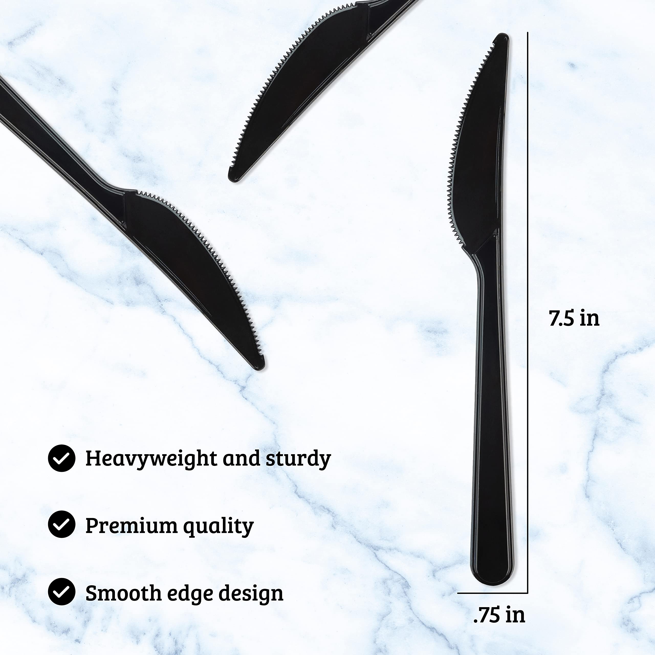 PLASTICPRO 200 Pack Heavy Duty Disposable Plastic Knives - Black Cutlery Set for Parties, Picnics, BBQs & Catering Events - BPA-Free Durable Plastic Utensils