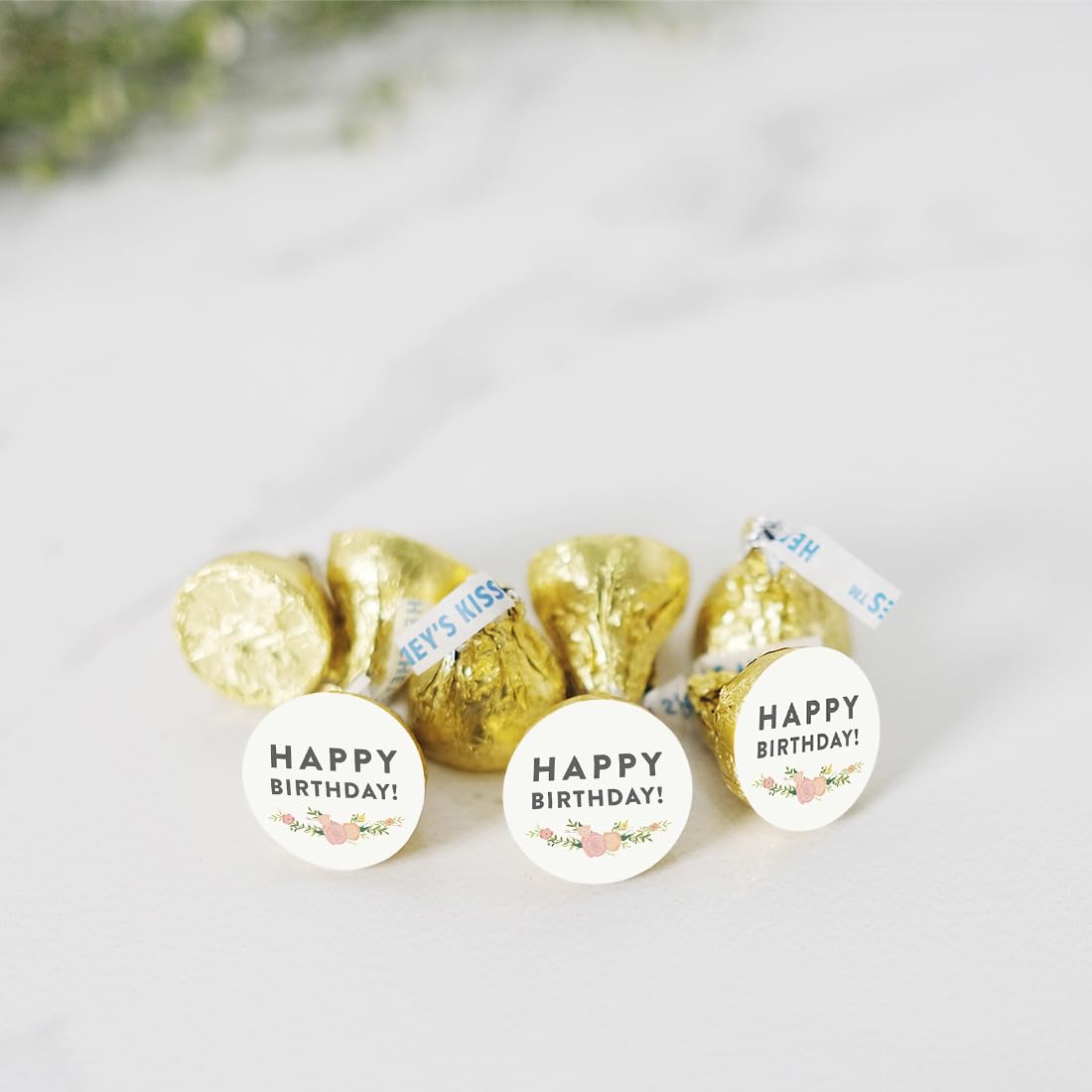 Andaz Press Chocolate Drop Labels Stickers - 216-Pack Floral Roses Birthday Party Stickers for Kisses Favors, Gifts & Decorations - Perfect for Birthday Parties, Baby Showers & Wedding Favors