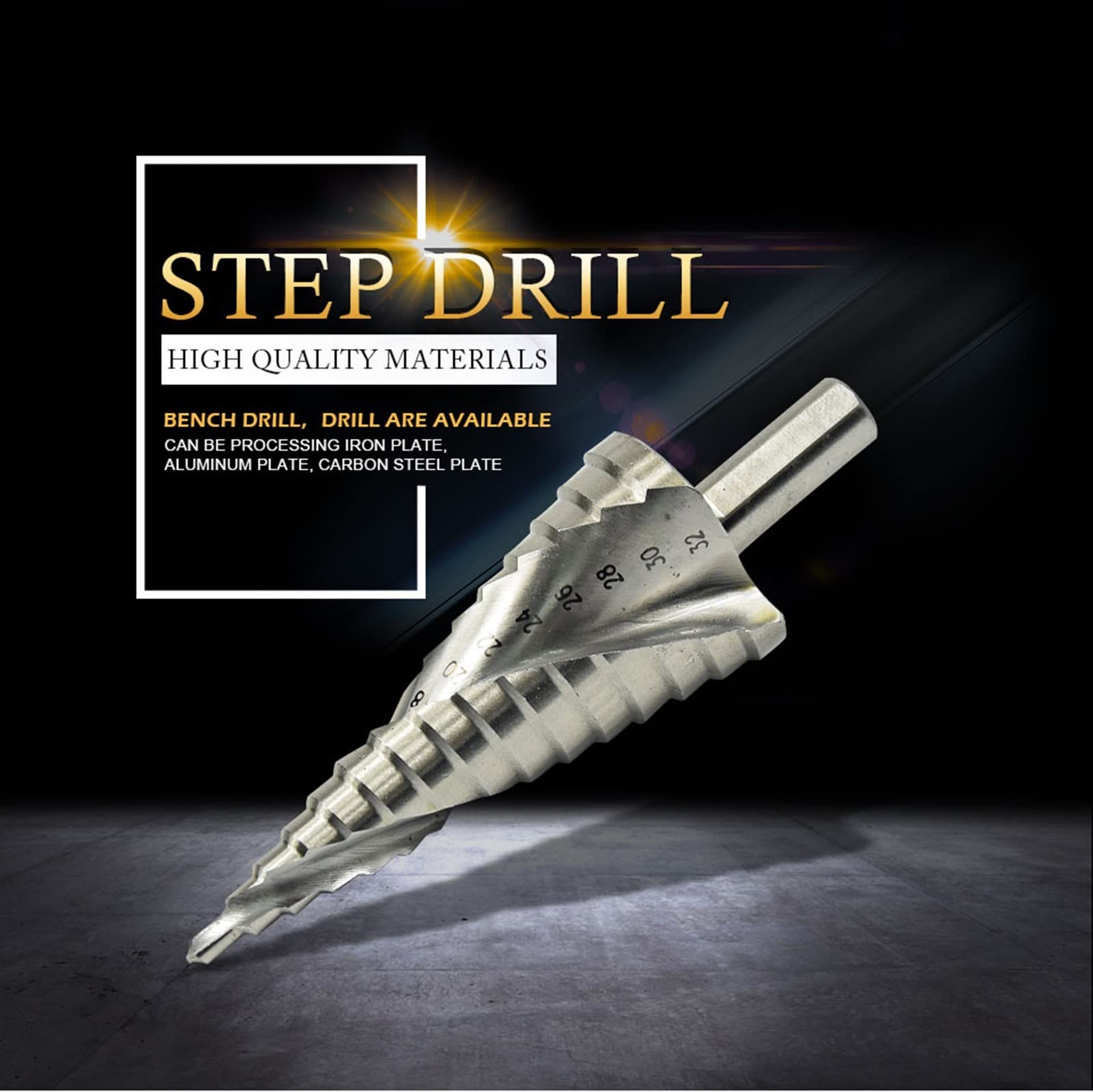 High-Speed Steel (HSS) Step Drill Bit Set - 3pc (4-12mm, 4-20mm, 4-32mm) - Spiral Groove Design for Wood & Metal - Round Shank Cone Drill Power Tool Accessories - Perfect for DIY Projects, Home Repairs & Professional Metalworking