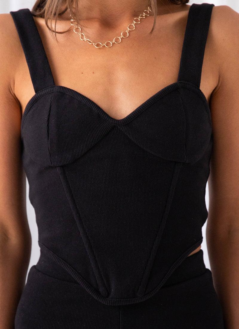 Jaide Organic Cotton Rib Corset Top for Women - Black | Comfortable & Stylish Bustier for Layering, Date Night & Casual Outfits