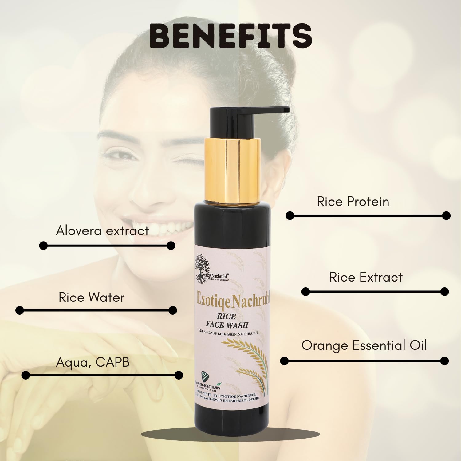 Exotiqe Nachruhl Rice Face Wash - Vegan, Natural Ingredients for Soft & Smooth Skin | Gentle Cleansing for Daily Skincare Routine & Sensitive Skin Care