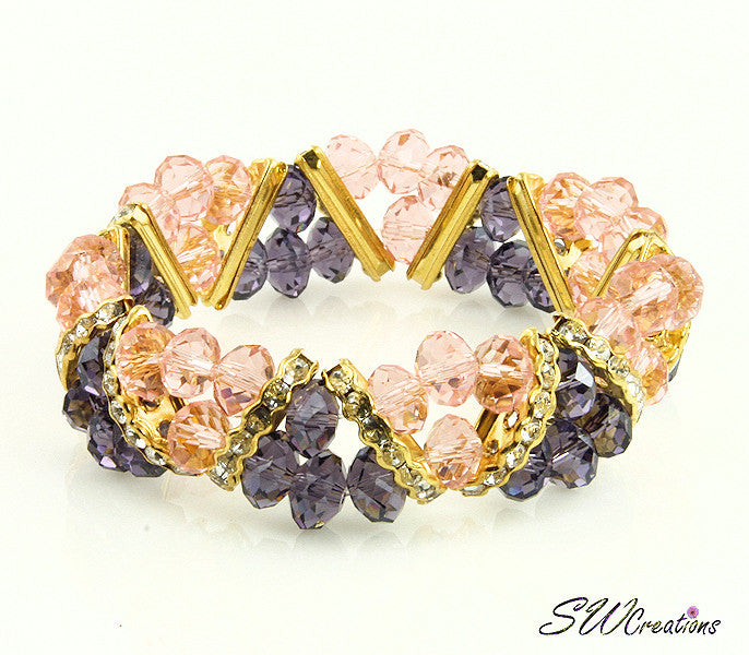 Tanzanite Peach Gold Crystal Double Strand Beaded Bracelet for Women - Elegant Jewelry Gift for Birthday, Anniversary & Special Occasions