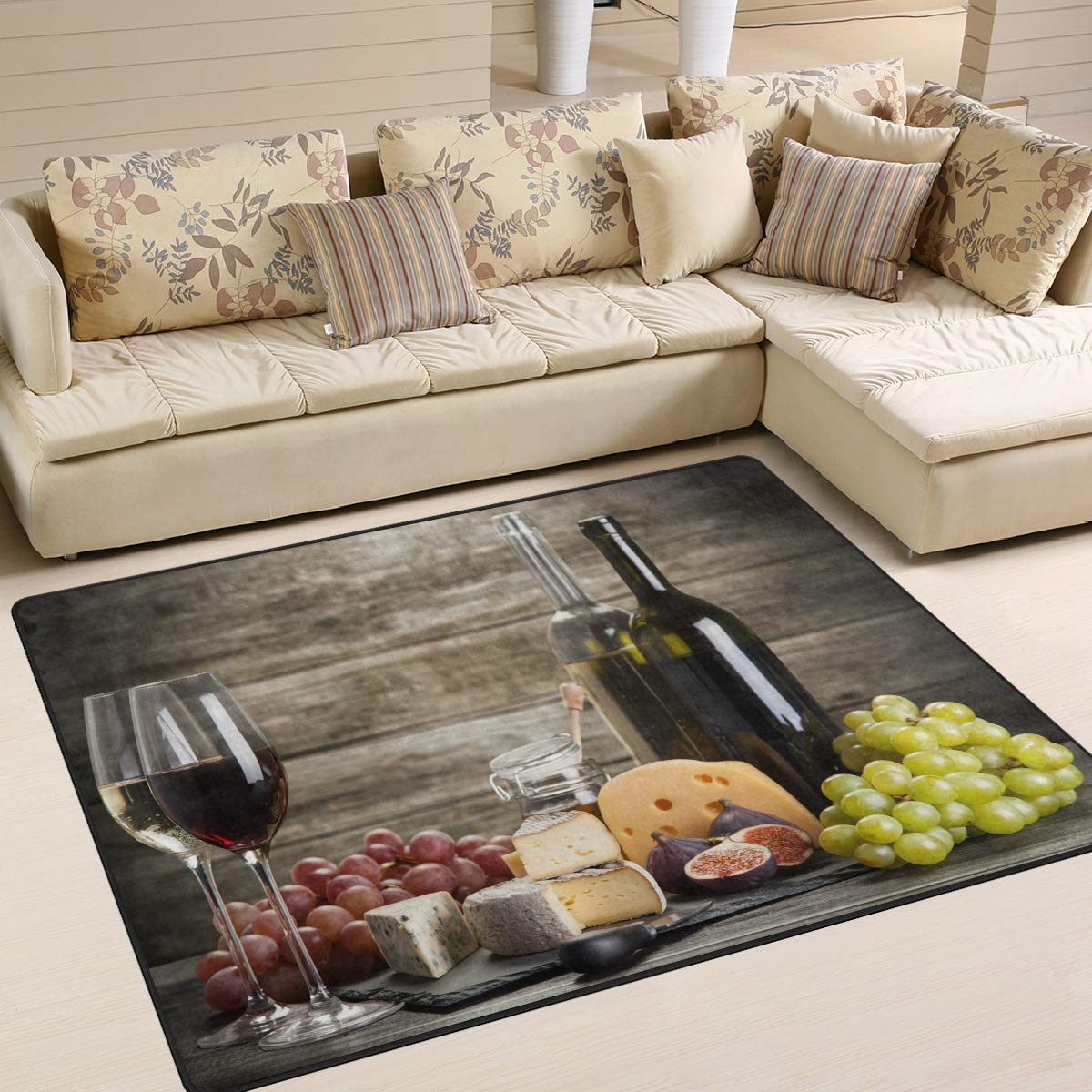 Premium Red Cheese Fruit Pattern Non-Slip Area Rug 7'x5' - Soft Vintage Farmhouse Decor for Living Room, Bedroom & Dining Room - Perfect for Boho, Cottage & Rustic Home Style