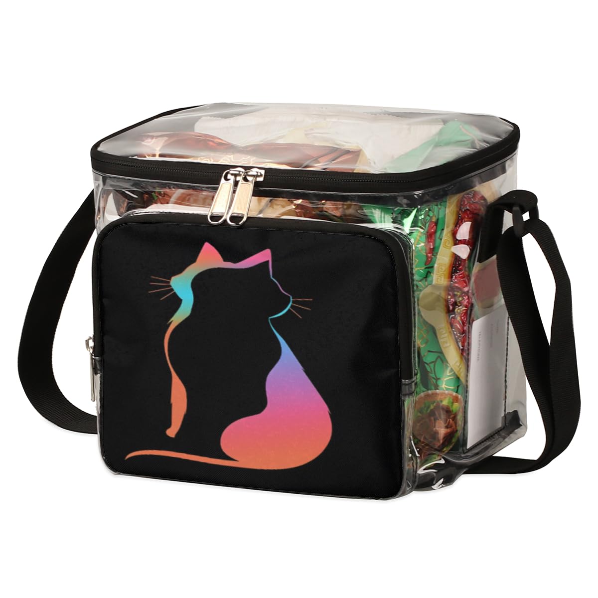 GzLeyigou Black Cat Silhouette Clear Tote Bag with Handles - Transparent Crossbody Shoulder Bag for Lunch, Outdoor, Travel, Picnic, Concerts & Sports Events | Stadium Approved Clear Purse for Women, Perfect for Beach, Shopping and Music Festivals