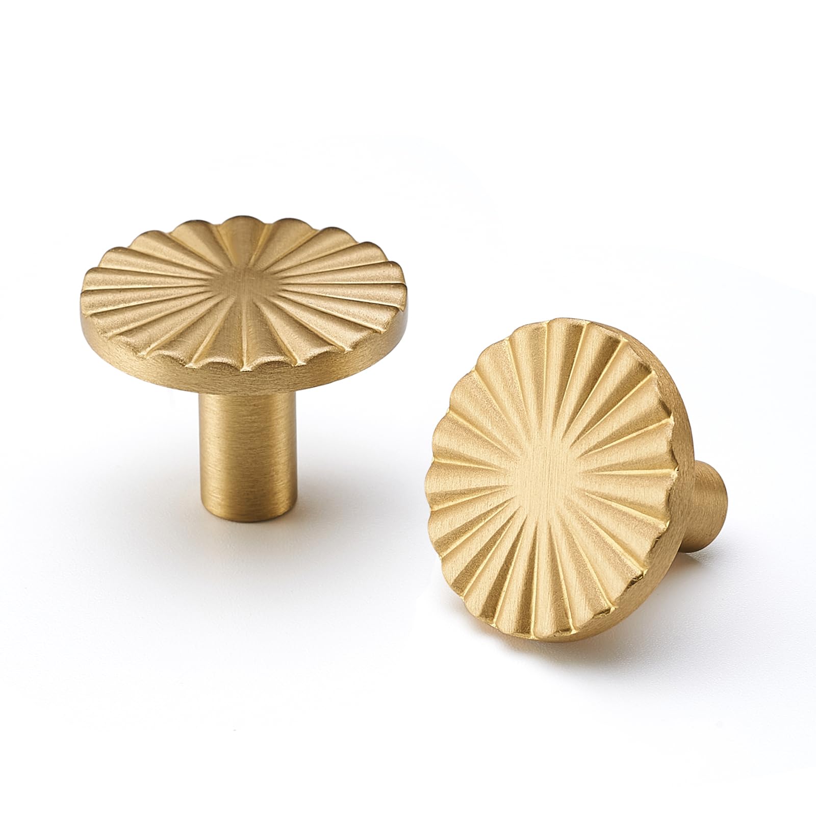 Solid Brass Drawer Cabinet Knobs - 5 Pack Brushed Gold Handles Hardware for Dresser, Kitchen, Bedroom & Bathroom | Elegant Upgrade for Furniture & Cabinets