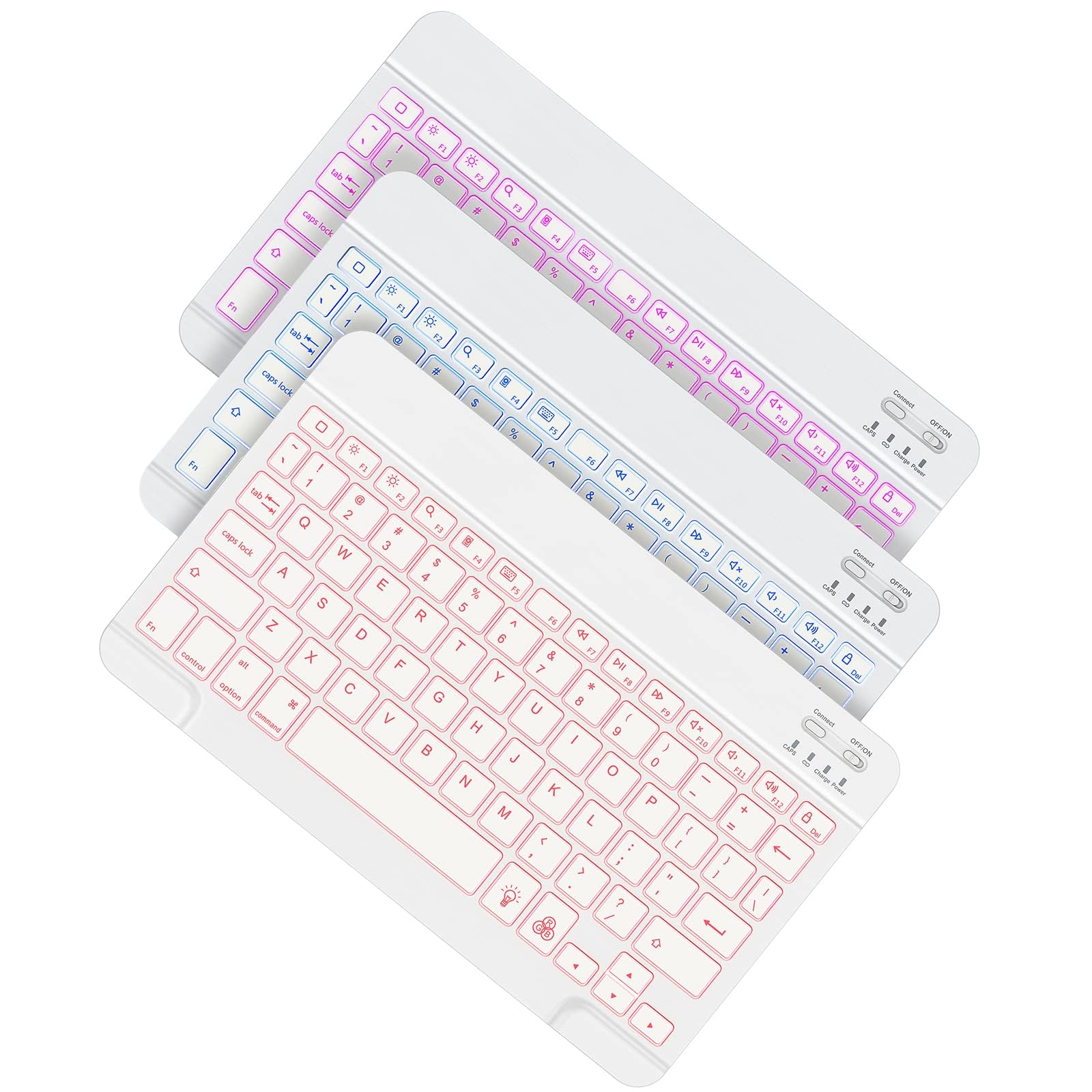 OMOTON Wireless Bluetooth Keyboard - Rechargeable Backlit LED Keyboard for iPad Pro, iPad Air, iPad Mini | Slim Design for Home Office, Travel & Tablet Typing (White)