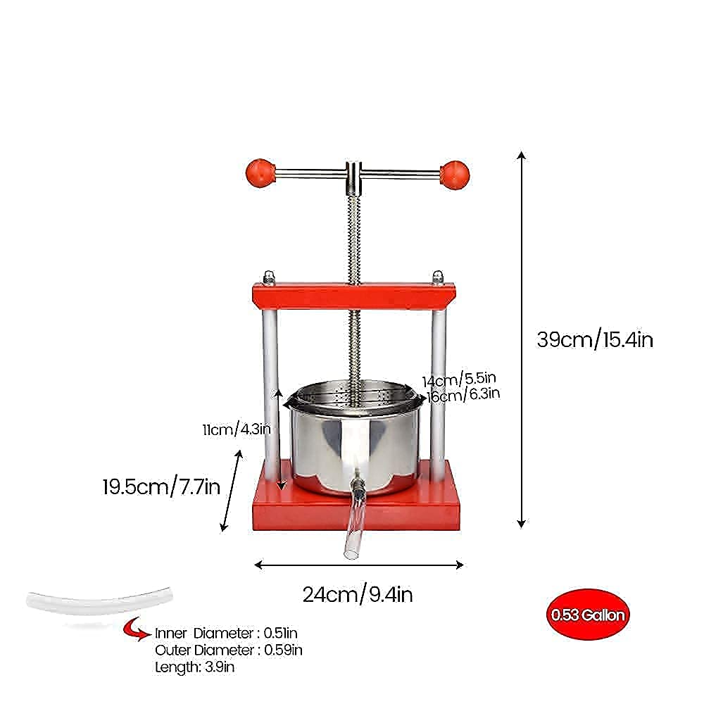 SQUEEZE Master Manual Cheese & Fruit Wine Press - 0.53 Gallon (2L) & 7L (1.8 Gallon) Capacity for Herb Tincture, Grape Crushing - Perfect for Home Winemaking, Cheese Making & Juice Extraction