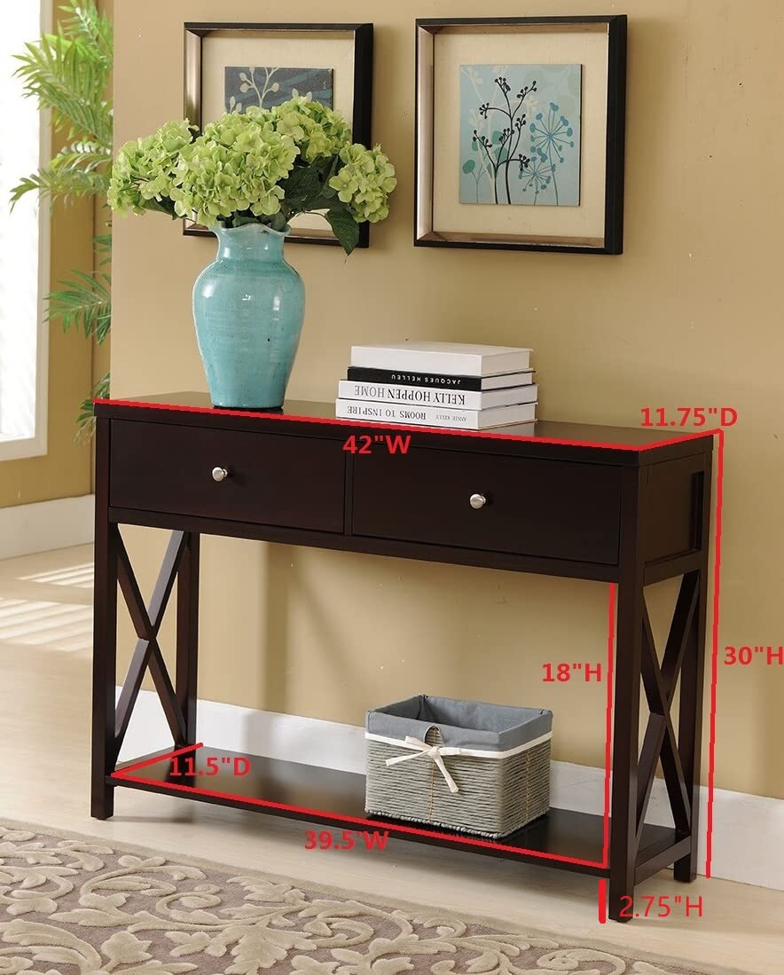 Kings Brand Furniture - Modern Console Sofa Table with Storage Shelf & Drawers, Cherry Finish - Entryway, Living Room & Hallway Organizer
