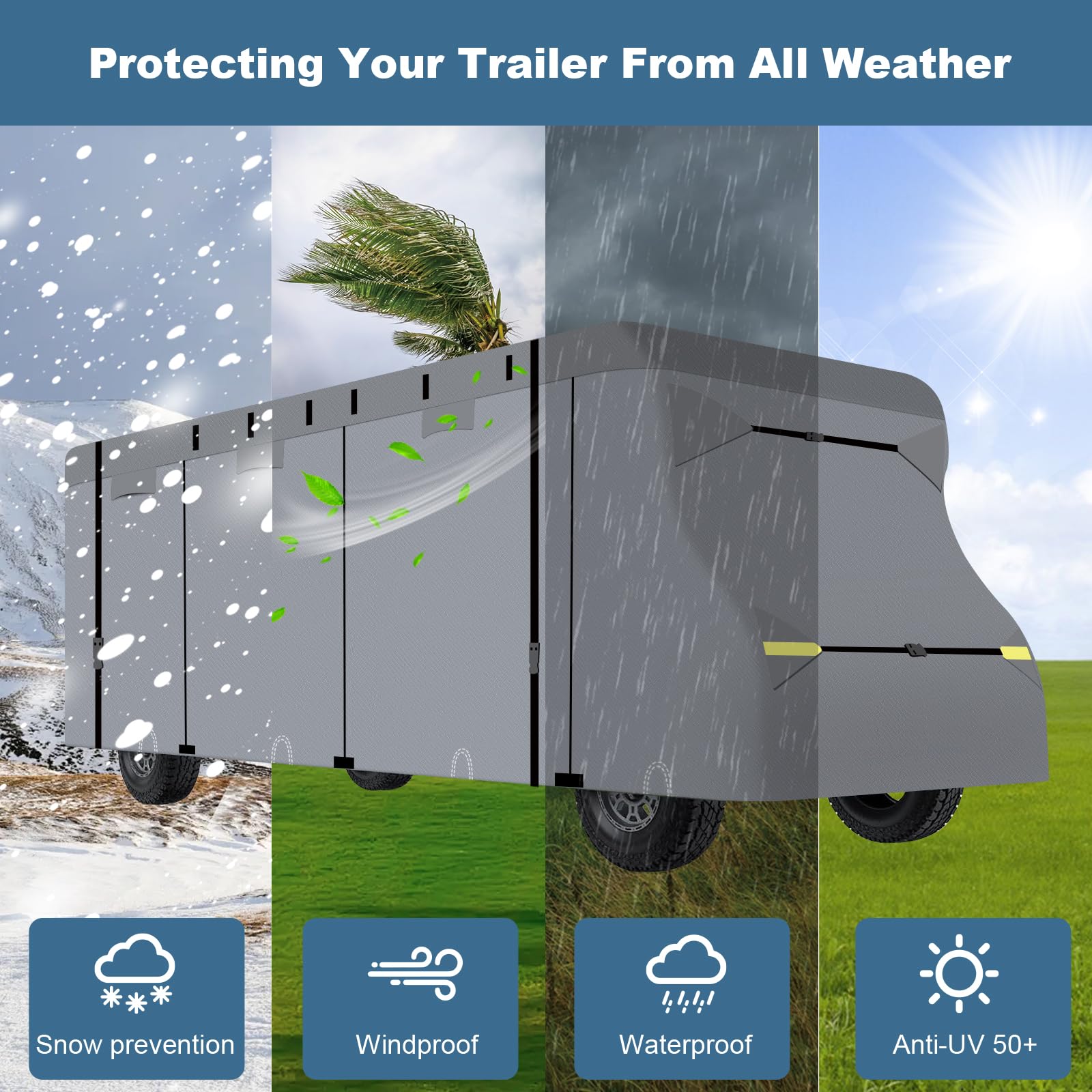 Heavy Duty Class C RV Cover - 7-Layer Waterproof, Anti-UV, Windproof Protection for 32-35ft Motorhomes | Includes 2 Extra Straps & Repair Patches | Perfect for Winter Storage & Outdoor Camping Protection