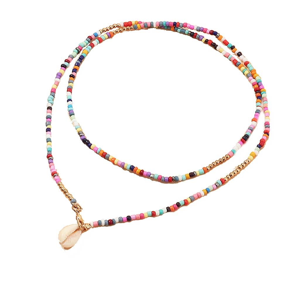 Bohemian Shell Necklace - Colorful Beaded Cowrie Seashell Choker | Handmade Layered Beach Necklace for Women & Girls | Perfect for Summer, Boho Fashion, Beach Vacations & Festival Accessories