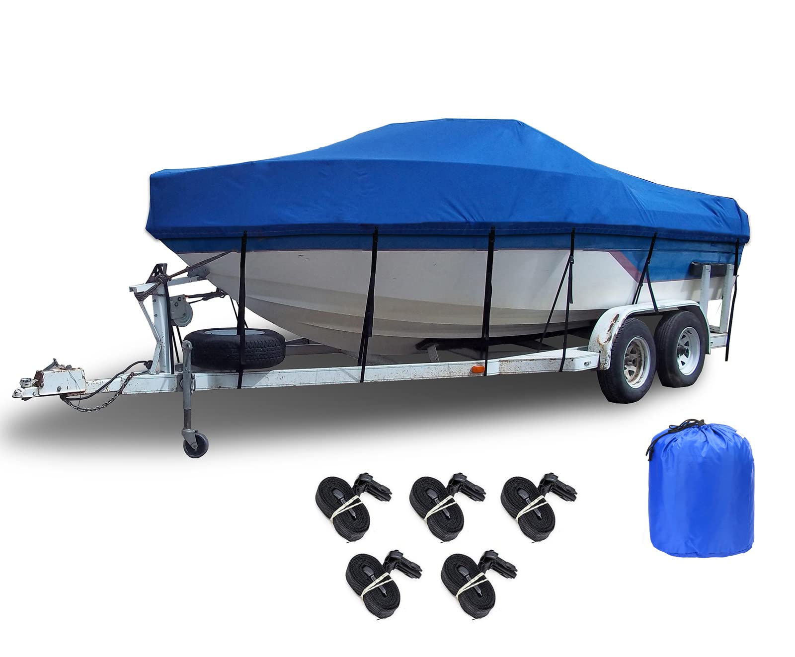 210D Waterproof UV-Resistant Boat Cover for V-Hull, Tri-Hull, Bass & Fishing Boats (17-19ft, Blue) – Durable Trailerable Protection for Runabouts & Pro-Style Boats | Perfect for Outdoor Storage & Marine Use