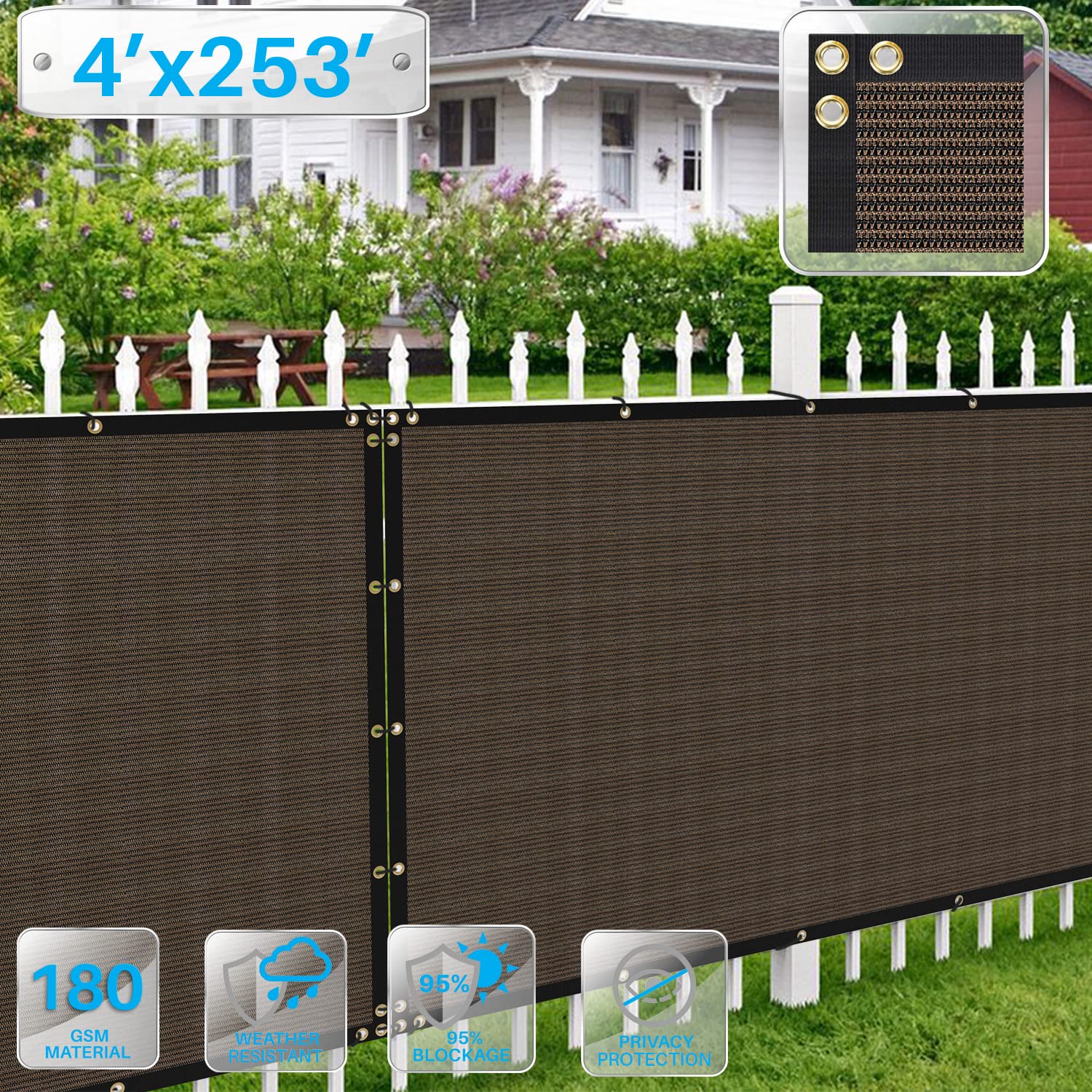 Brown 4'x253' Privacy Screen Fence - UV Blocking Heavy Duty Mesh for Garden & Backyard