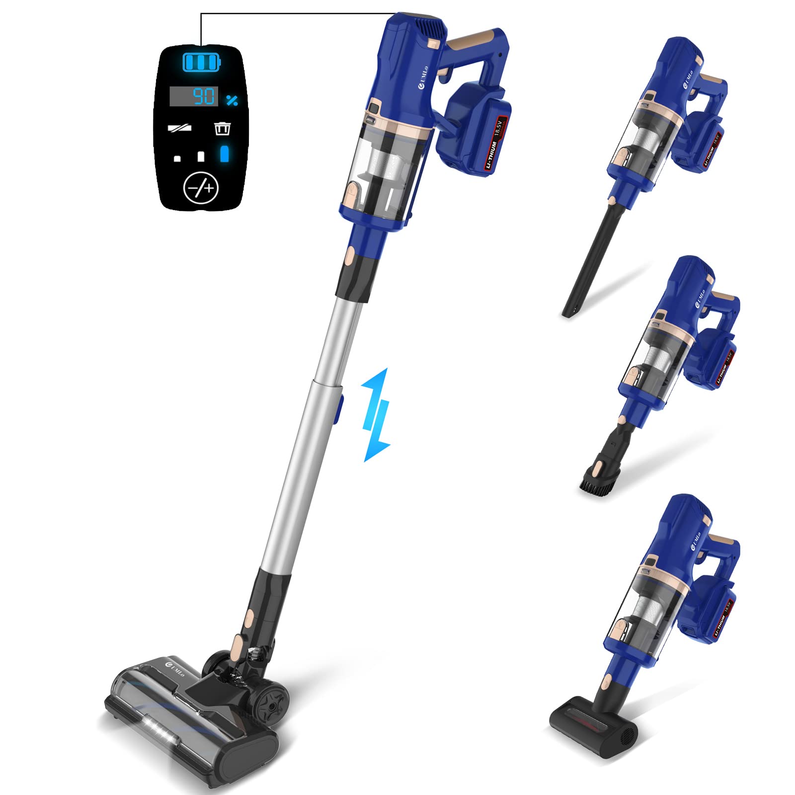UMLo V111 Cordless Stick Vacuum Cleaner - 265W 25Kpa Powerful Suction, Rechargeable Battery, 60min Runtime, 8-in-1 LED Lightweight Design for Pet Hair, Carpet & Hard Floors - Perfect for Home Cleaning & Pet Owners