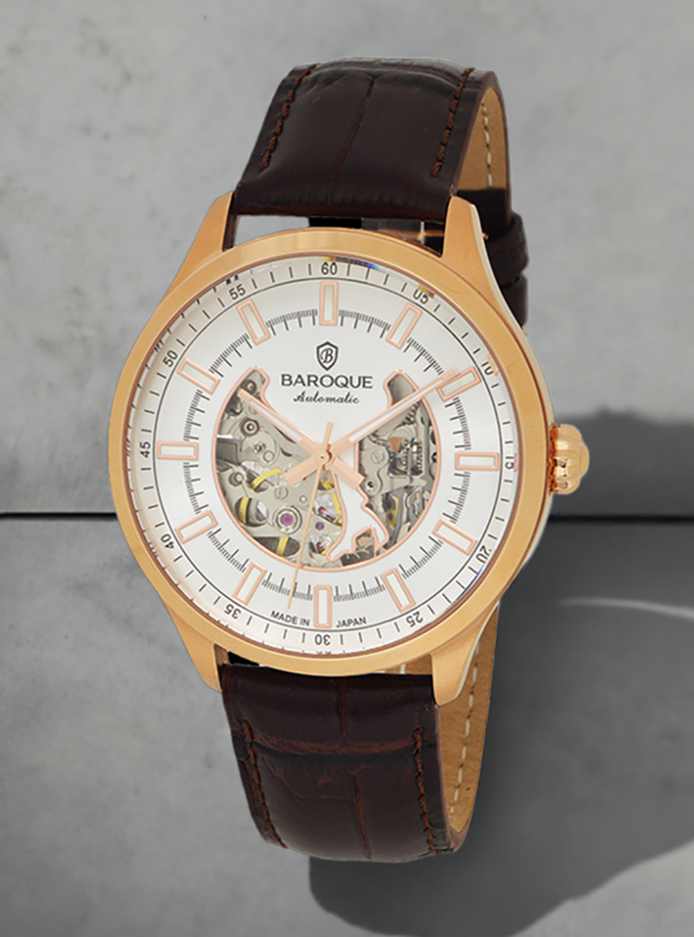 BAROQUE Luxury Watch BA2005RG 01BR - Japanese Made Automatic Movement - Perfect for Business, Formal Events & Gift Giving