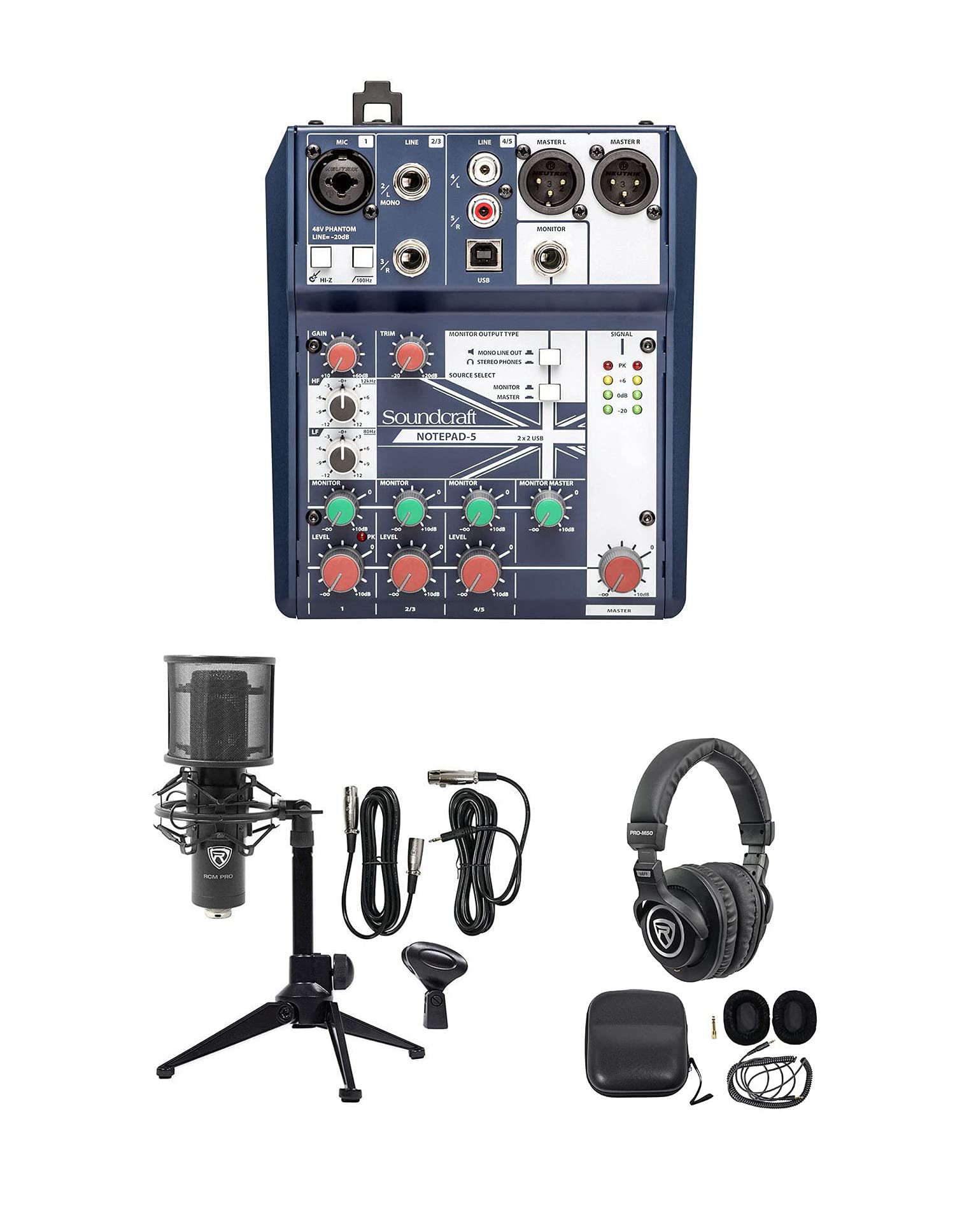 Professional Twitch Streaming Bundle - Soundcraft Mixer, Studio Headphones, Pro Microphone & Adjustable Tripod for Live Gaming & Podcasting
