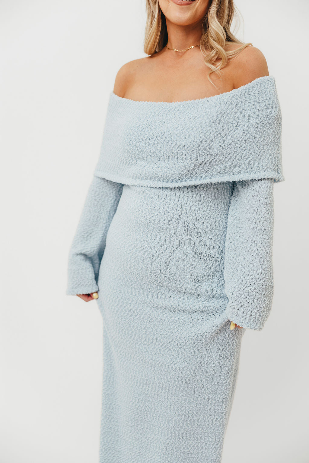 Stylish Nora Knit Maxi Dress in Dusty Blue - Bump Friendly Maternity Dress for Pregnancy, Nursing & Special Occasions | Perfect for Weddings, Baby Showers & Everyday Wear